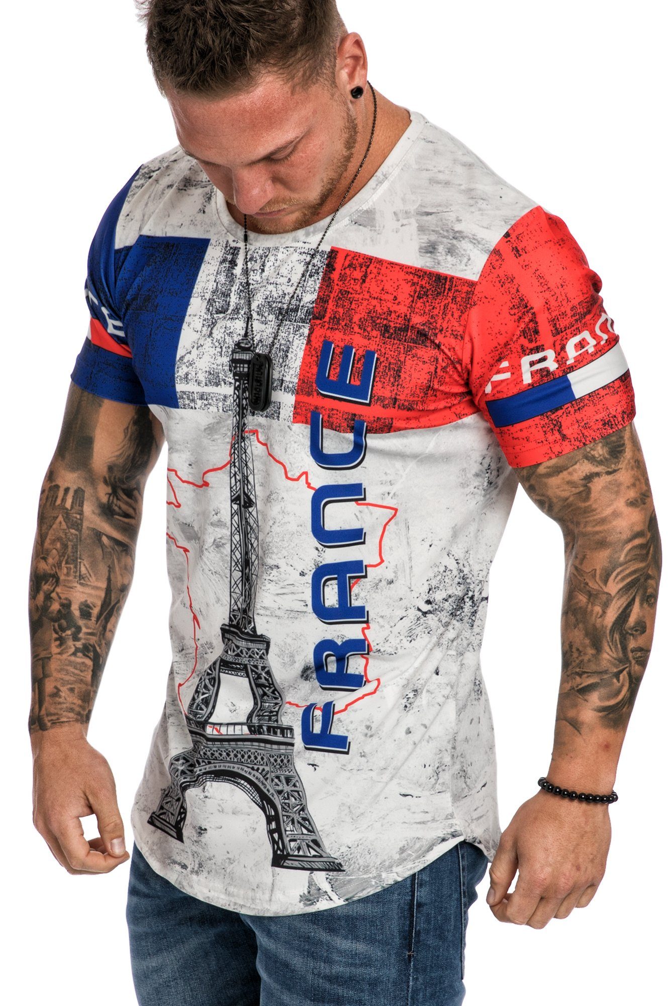 REPUBLIX T-Shirt EMWM Herren Länder EM WM Oversize Crew Neck Shirt mit Rundhalsausschnitt Frankreich