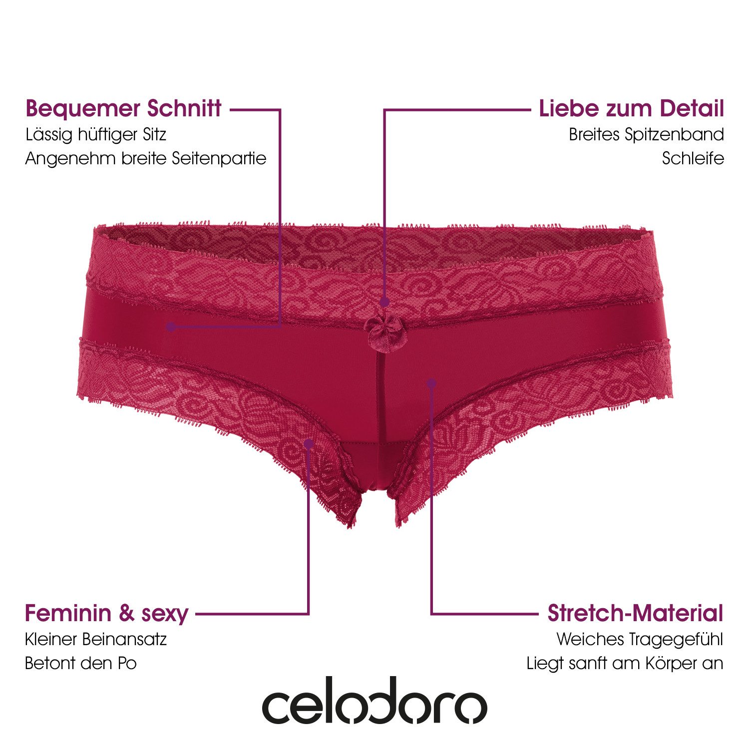 celodoro Panty Damen Hipster Panty mit Spitze (6er Pack) Dessous Slips