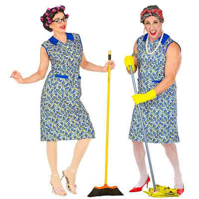 Widmann S.r.l. Kostüm Putzfrau Kostüm für Erwachsene - Blumenkittel Blau, Hausfrau Oma Verkleidung