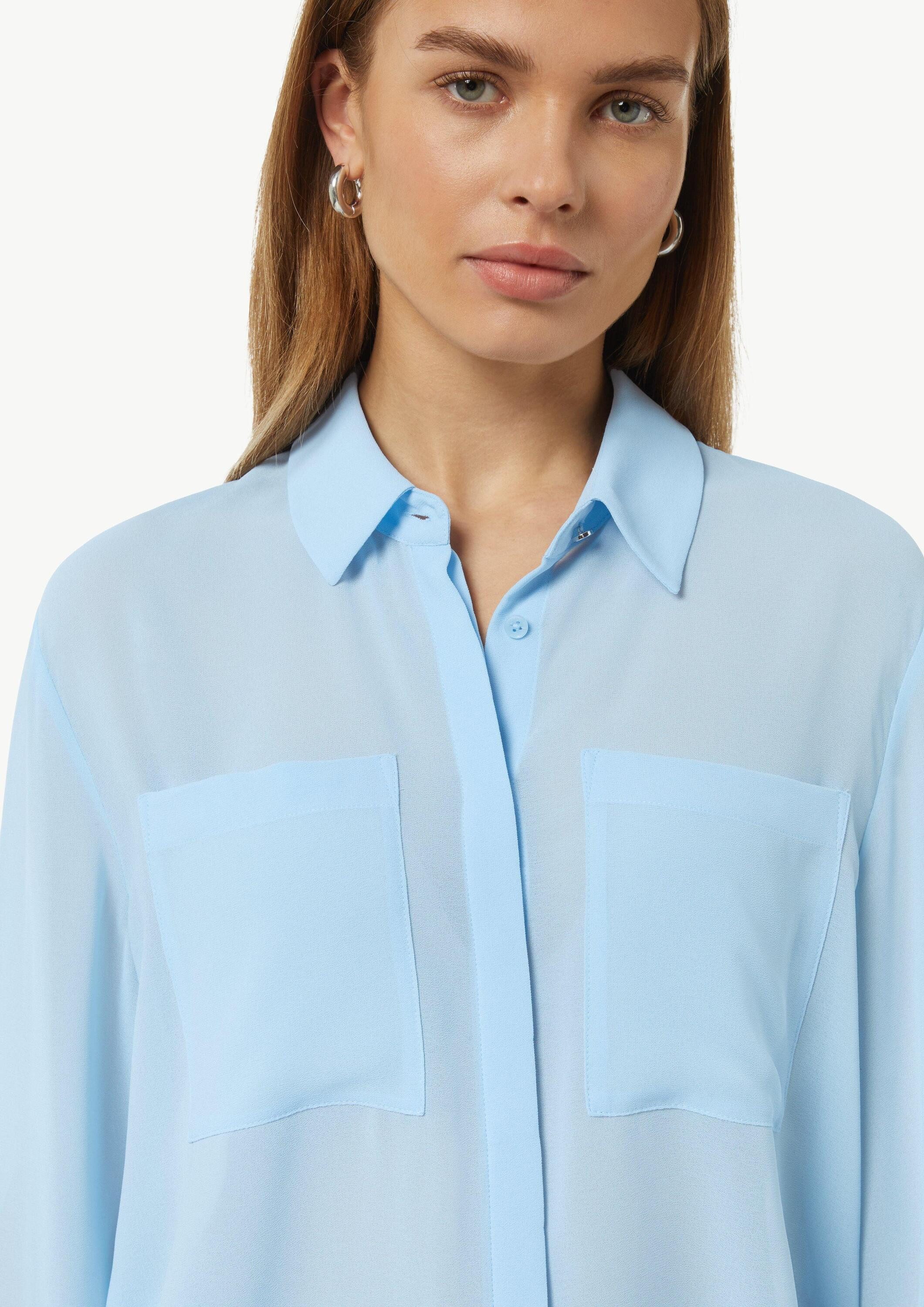 comma Langarmbluse Bluse Transparente Bluse mit verdeckter Knopfleiste