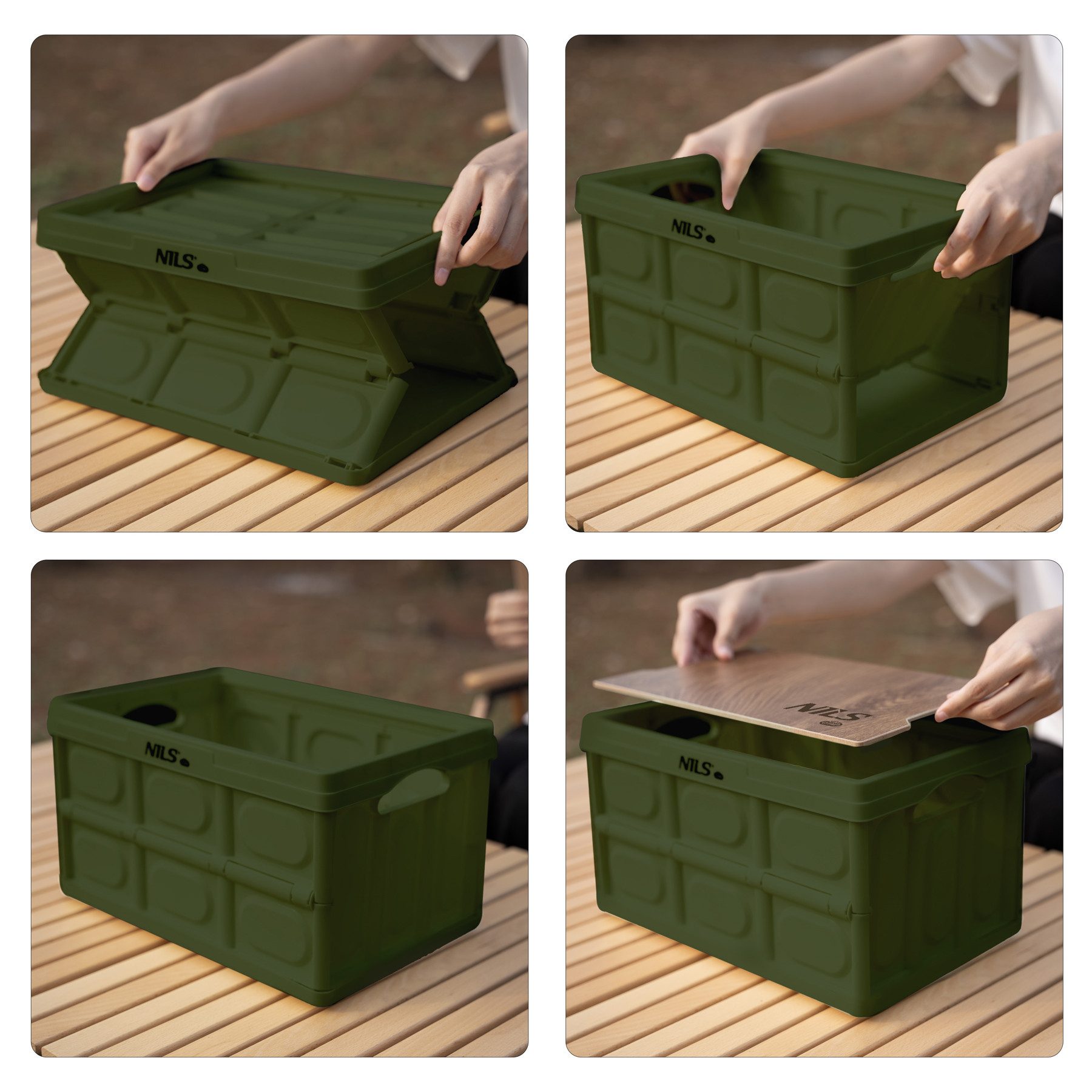 NILS CAMP Faltbox Klappbox Campingkiste Aufbewahrungsbox (Spar-Set, 1 St., 35 x 22 x 12 cm faltbar), faltbar, Tischfunktion, stapelbar, 9 L