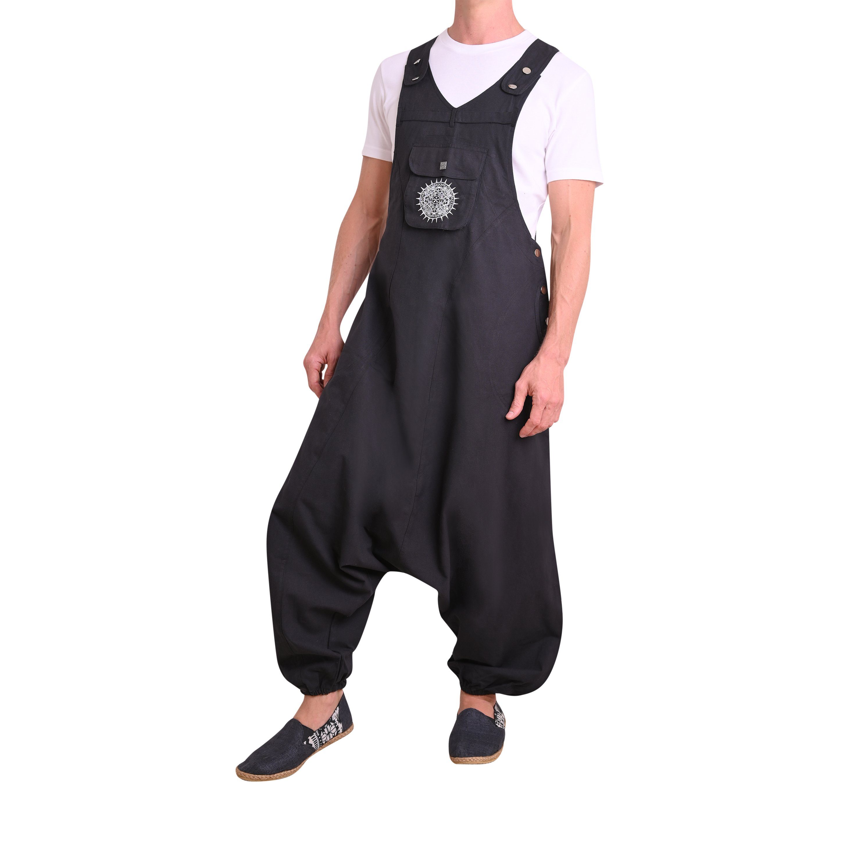 virblatt Jumpsuit Herren & Damen Latzhose, Baumwolle, Overall Herren Sommer Hosenanzug Goa Style, aufgesticktes Mandala – Bild 5 von 5