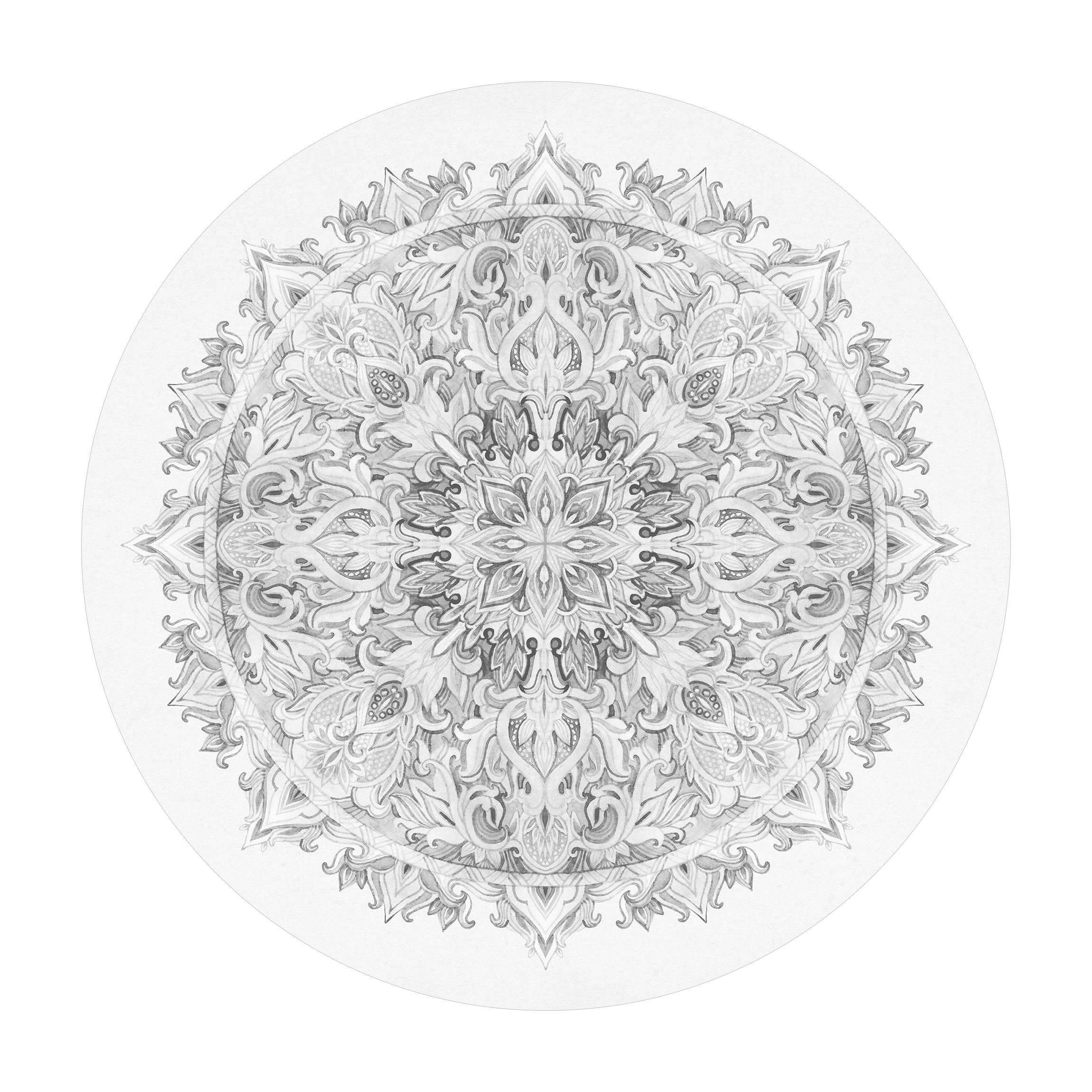 Bilderdepot24 Teppich Vinyl Wohnzimmer Schlafzimmer Flur Küche Mandala modern, rund - schwarz weiß glatt, nass wischbar (Küche, Tierhaare) - Saugroboter & Bodenheizung geeignet