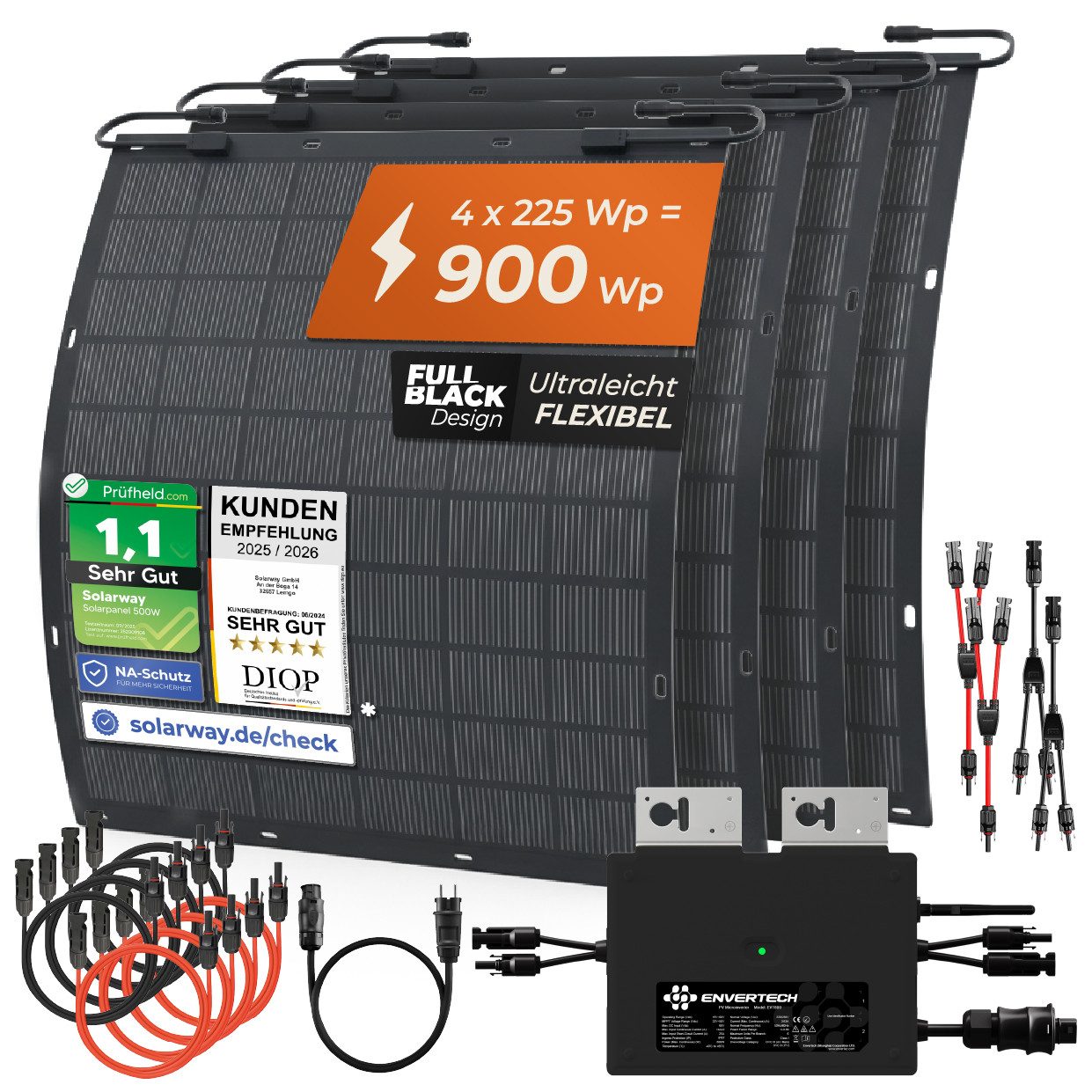 Solarway Balkonkraftwerk 900 Watt Flex mit Envertech 600/800 Watt Wechselrichter, 900 W, Prismatische LiFePO₄-Zellen – Bild 2 von 5