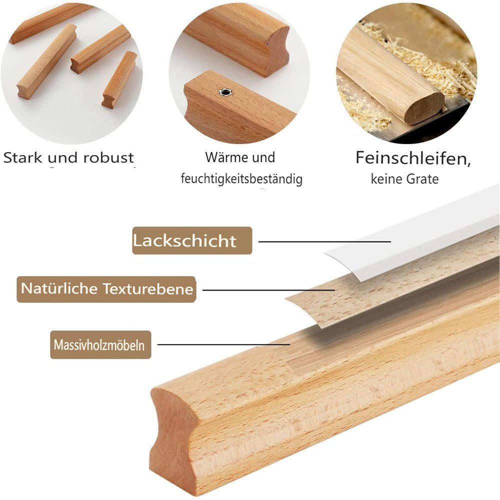HIBNOPN Möbelgriff Möbelgriffe mit Küchen Griffe (6-St) Stück Holz Schrauben tür 130mm 6