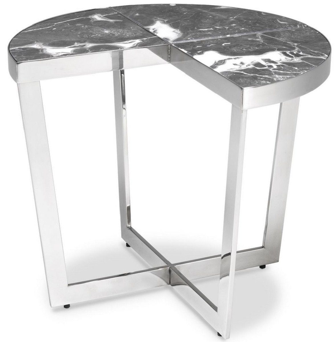Casa Padrino Beistelltisch Luxus Beistelltisch Silber / Grau Ø 60 x H. 50,5 cm - Edelstahl Tisch mit Marmorplatten - Luxus Möbel