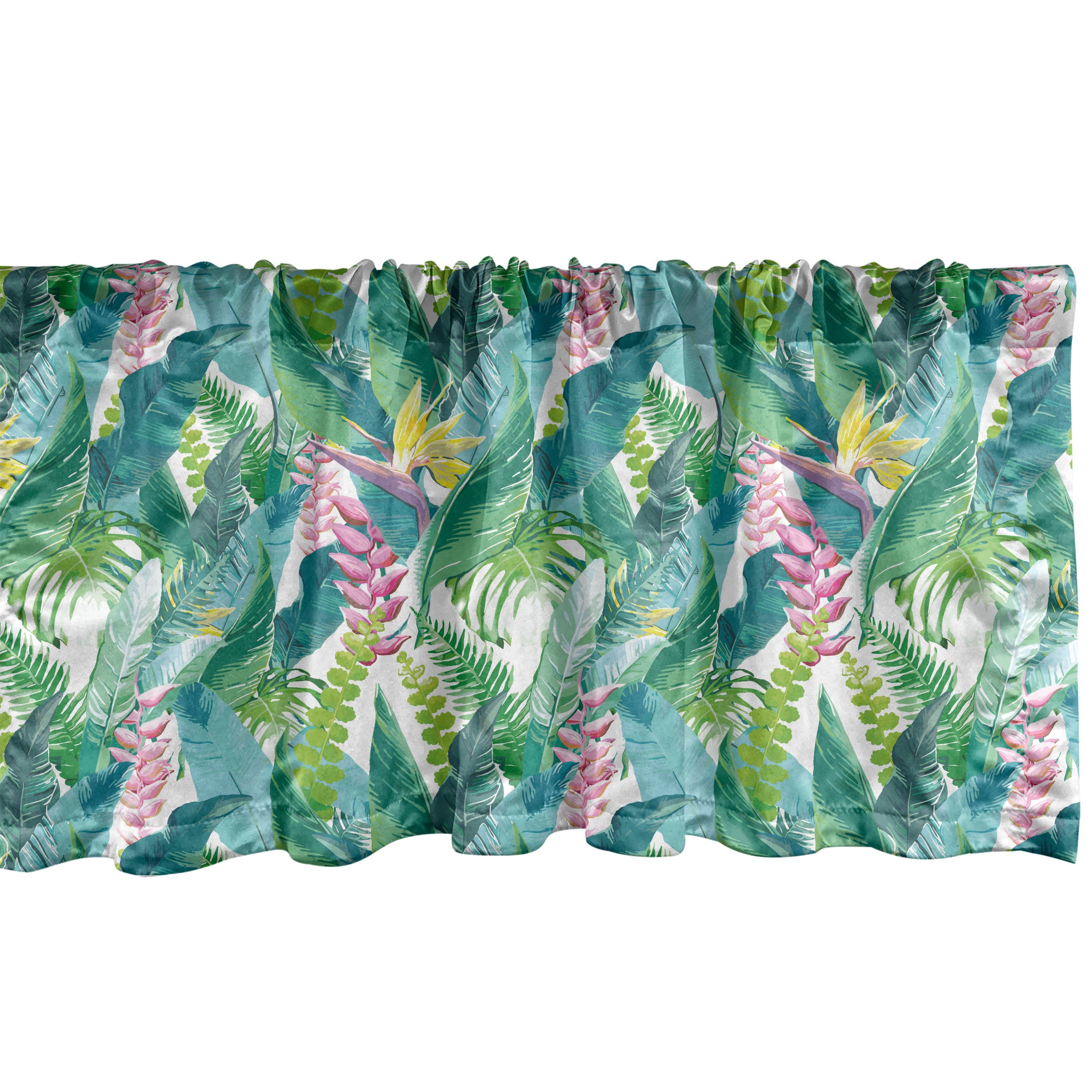 Scheibengardine Vorhang Volant für Küche Schlafzimmer Dekor mit Stangentasche, Abakuhaus, Microfaser, Aquarell Exotische Dschungel Hawaii