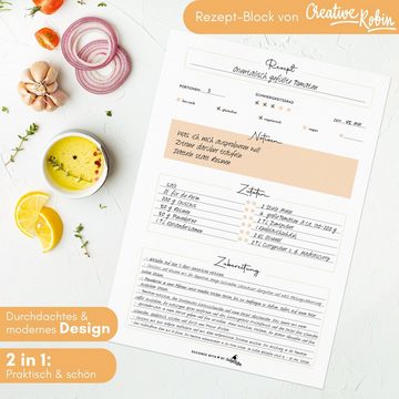 CreativeRobin Notizblock Rezeptblock orange mit 50 Rezept-Blättern, DIN A4