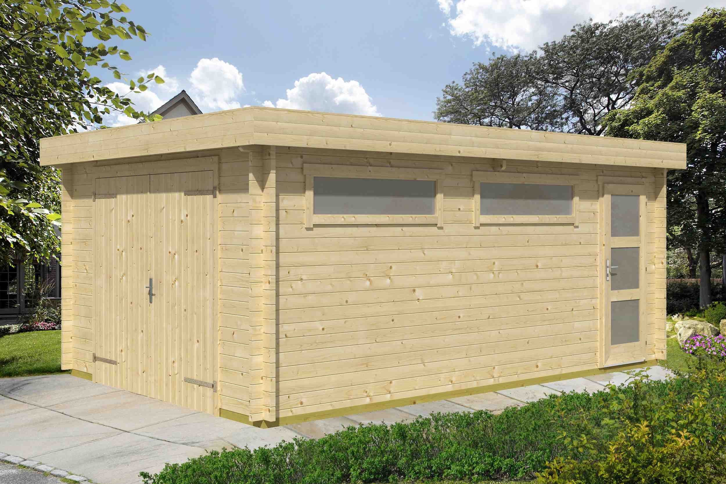 LASITA MAJA Garage Holzgarage Canberra 44 mit Tor naturbelassen, Einzelgarage aus Holz mit Premium Dachbahn