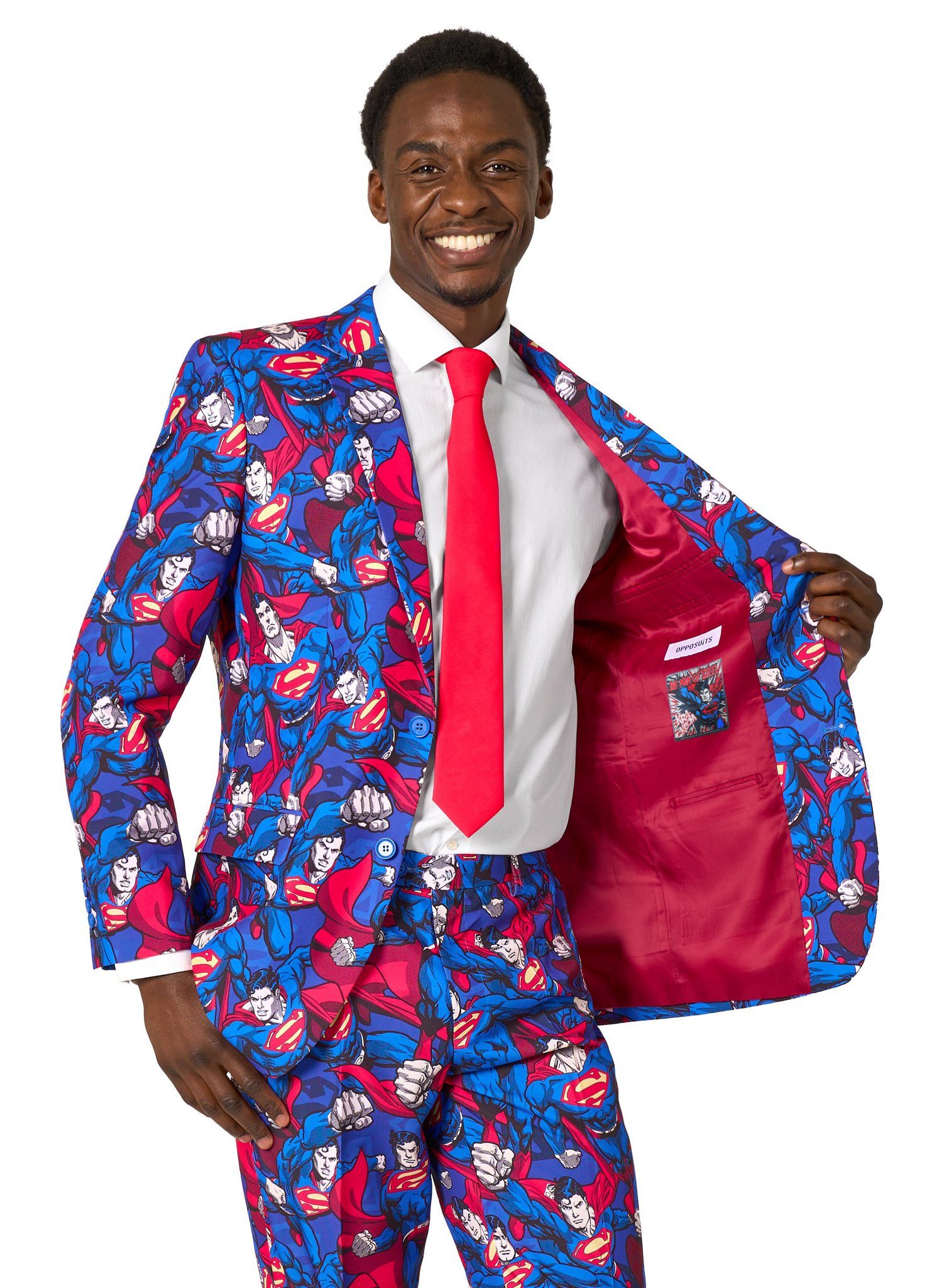 Opposuits Partyanzug The Man of Steel Anzug, Ist sogar gegen Kryptonit resistent: bunter Anzug mit Superman-Print