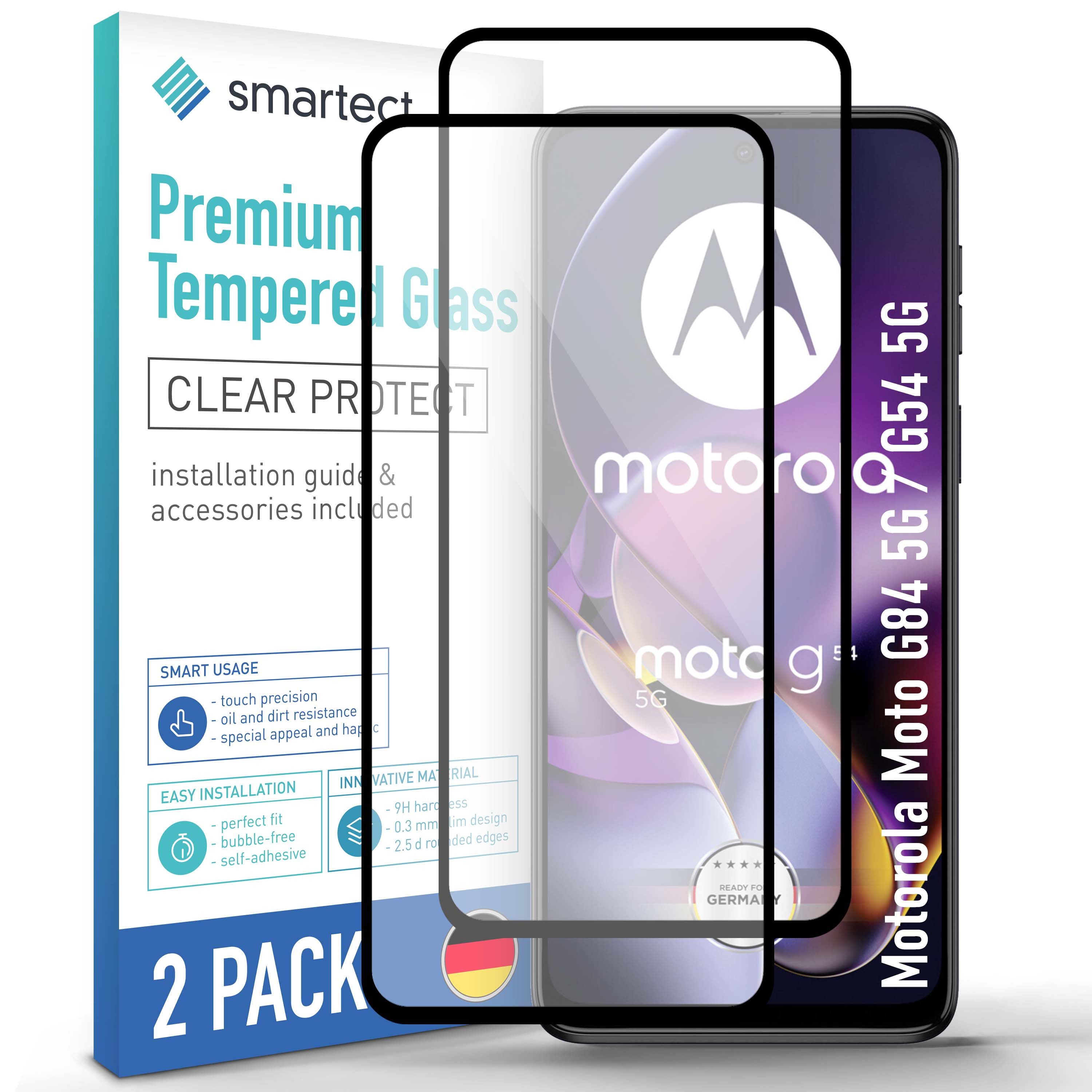 smartect Displayschutzglas Schutzglas Panzerfolie Full Screen für Moto G84 5G / G54 5G, Set, 2 Stück, Schutzfolie Glasschutz Bildschirm
