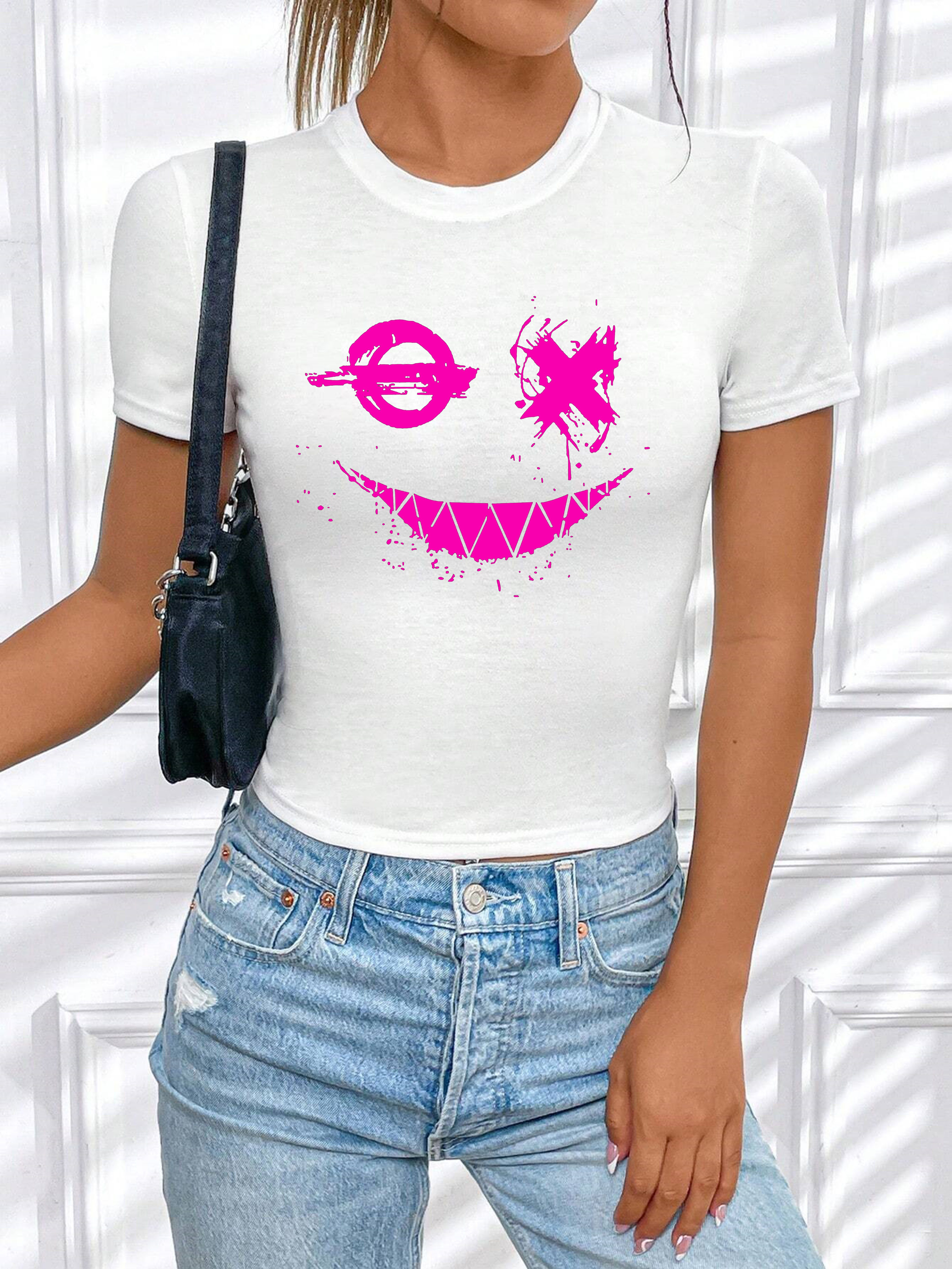RMK T-Shirt Damen Shirt Top Sommer Basic Rundhals Smily Smiley günstig online kaufen