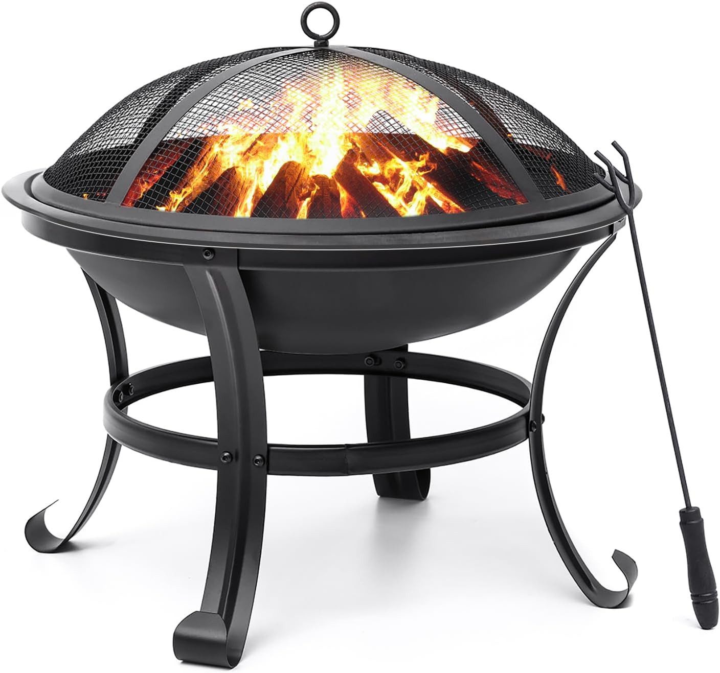 MECO Feuerschale, (1-St), Runde Outdoor-Feuerstelle 56 cm mit Funkenschutz & Feuerpoker