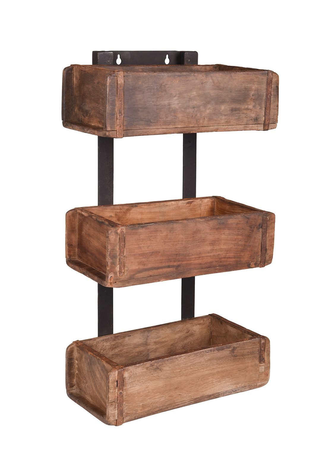 Gravidus Wandregal Deko-Regal Ziegelform mit 3 Fächern aus recyceltem Holz