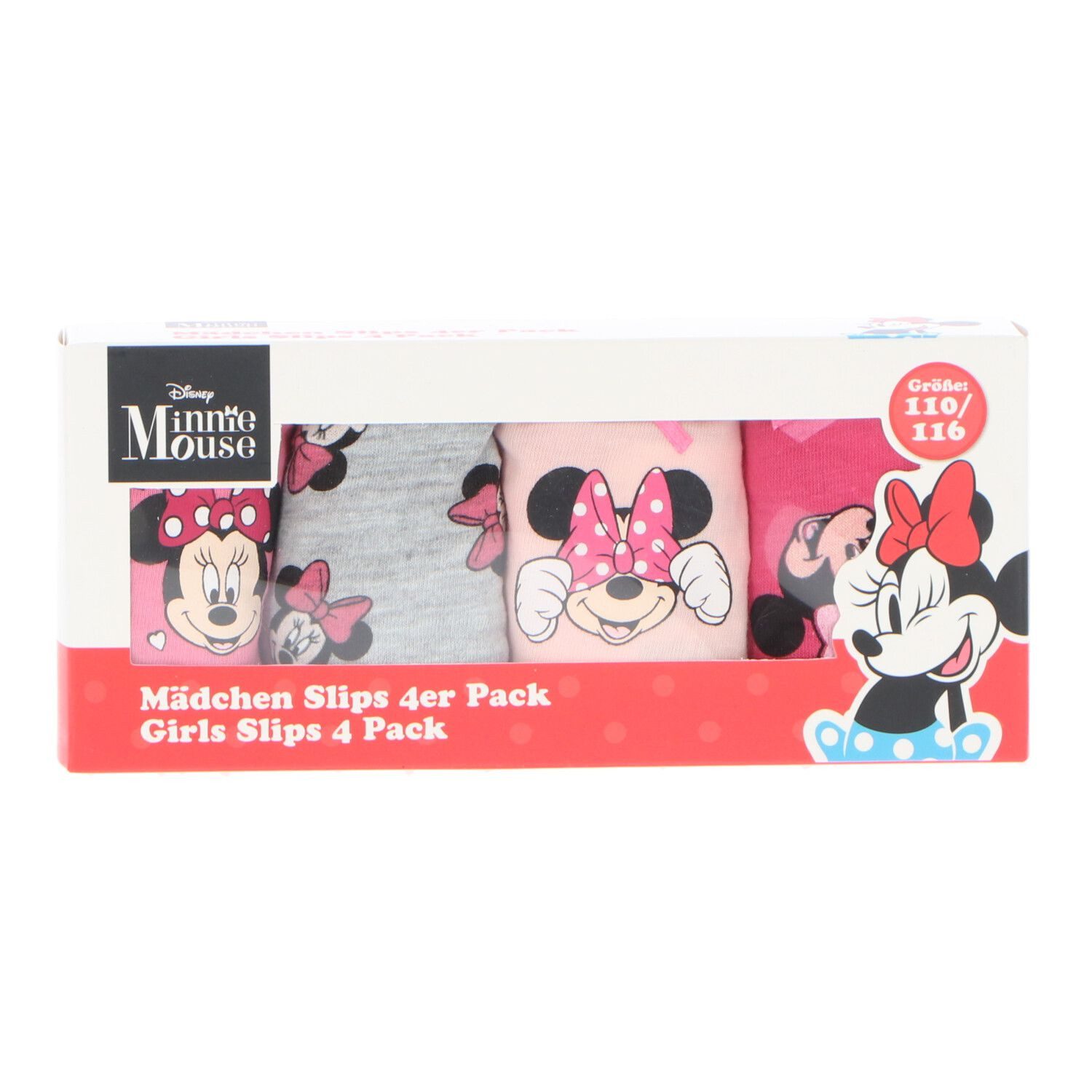Disney Minnie Mouse Slip Minnie Mouse 4 Pack Unterhosen in Box 100% Baumwolle Unterwäsche