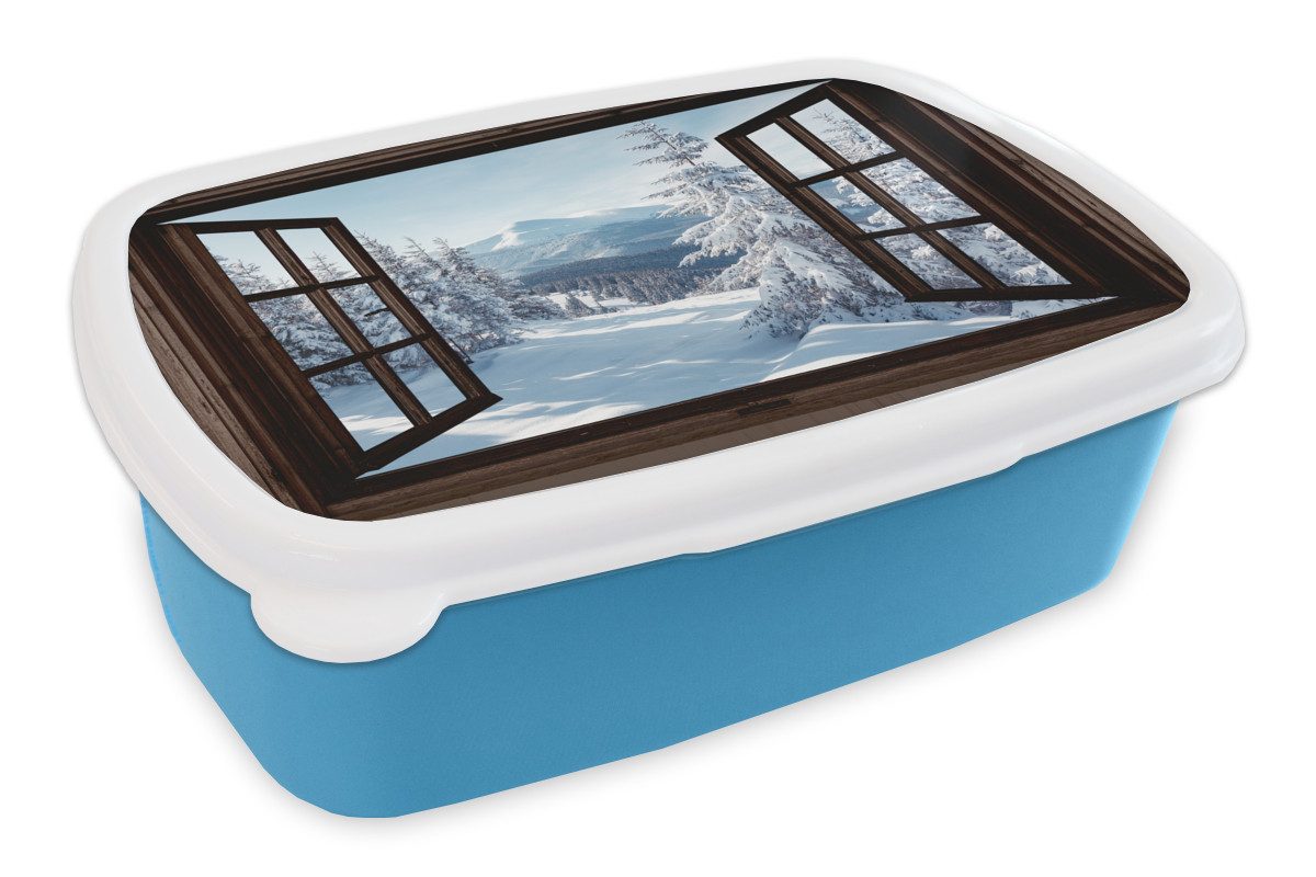 MuchoWow Lunchbox Winter - Landschaft - Natur - Berg - Bäume - Aussicht - Ansichten, Kunststoff, (2-tlg), Brotdose, Lunchbox, Brotbox für Kinder und Erwachsene
