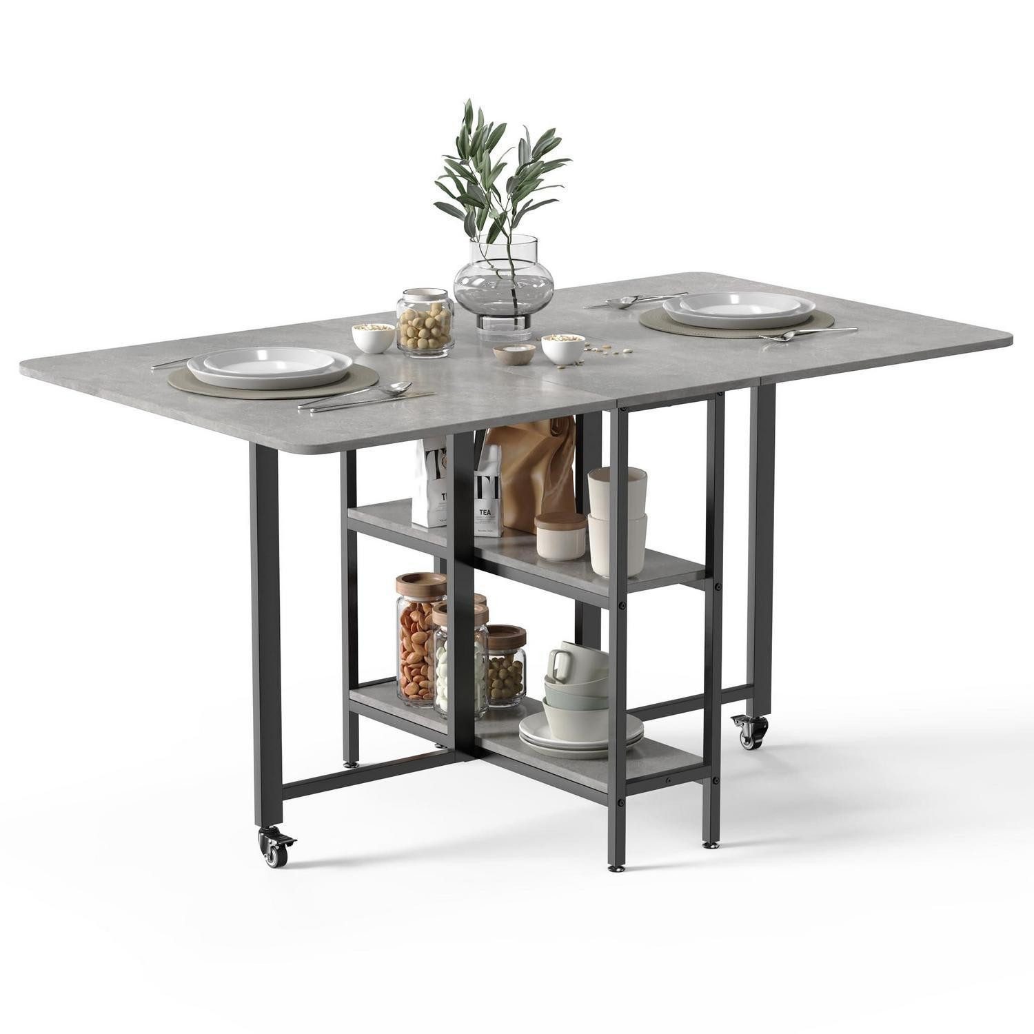 LuxusKollektion Klapptisch Klapptisch Klappbar Mobil Offene Ablagen Küche Esszimmer Grau 140 cm (1-St)