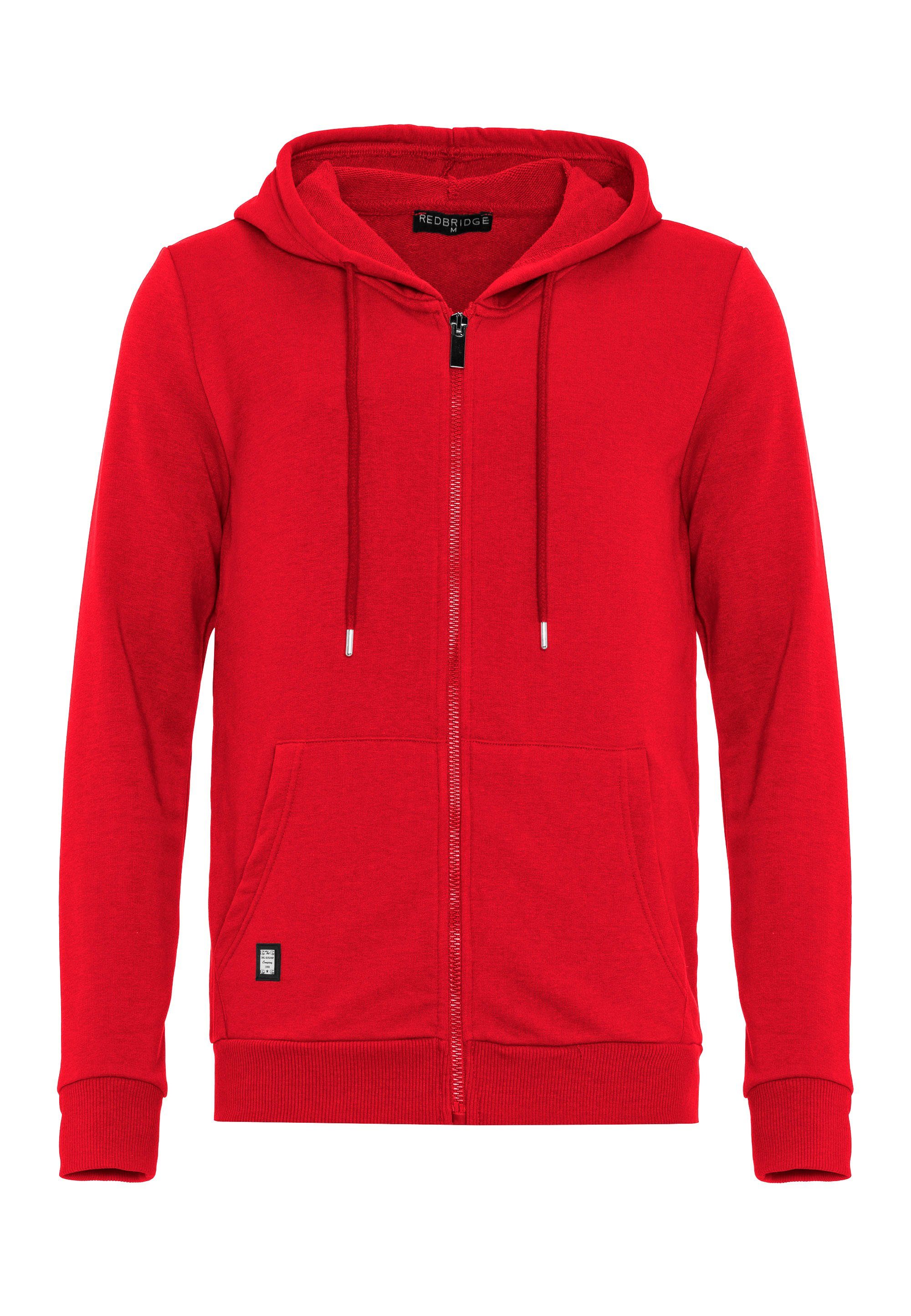 RedBridge Kapuzensweatjacke Premium Sweater mit Logopatch vielseitig, modisch Rot