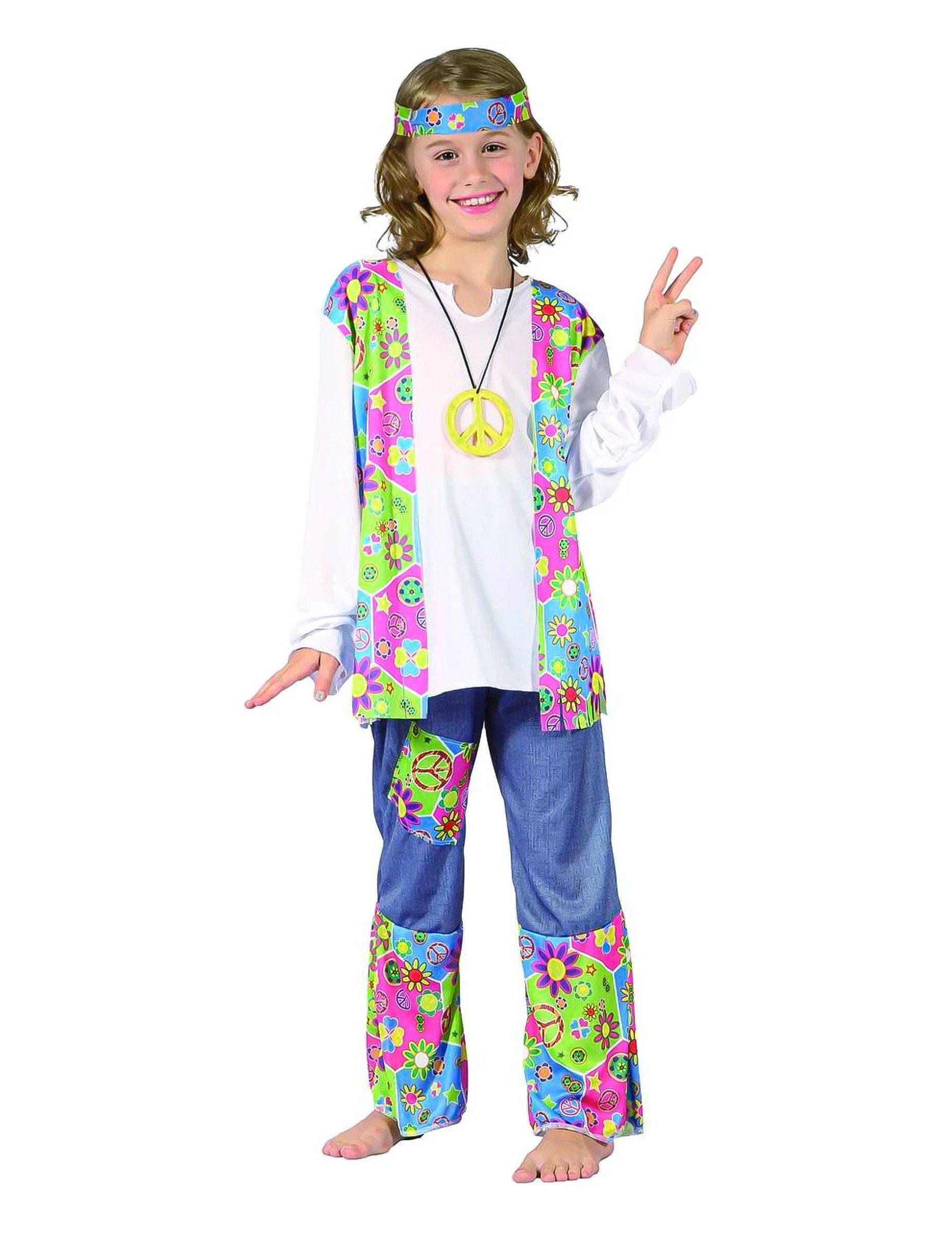 JADEO Kostüm Hippie Kinderkostüm Flower Power Mädchenkostüm bunt