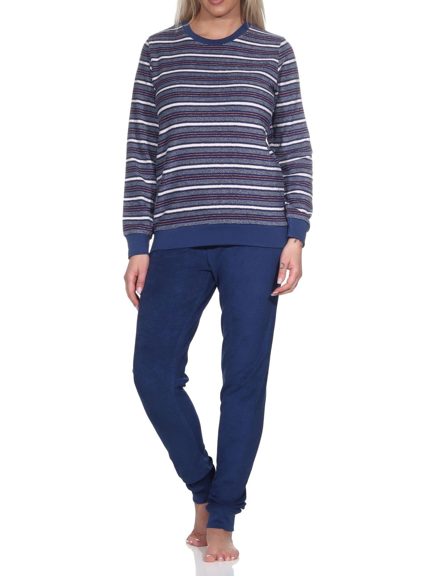 Normann Pyjama Wunderschöner Damen Frottee Schlafanzug langarm Pyjama mit Bündchen