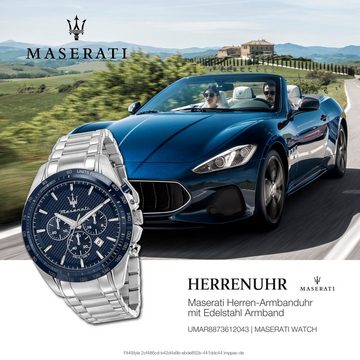 MASERATI Chronograph Maserati Herren Chronograph, Herrenuhr rund, groß (ca. 45mm) Edelstahlarmband, Made-In Italy
