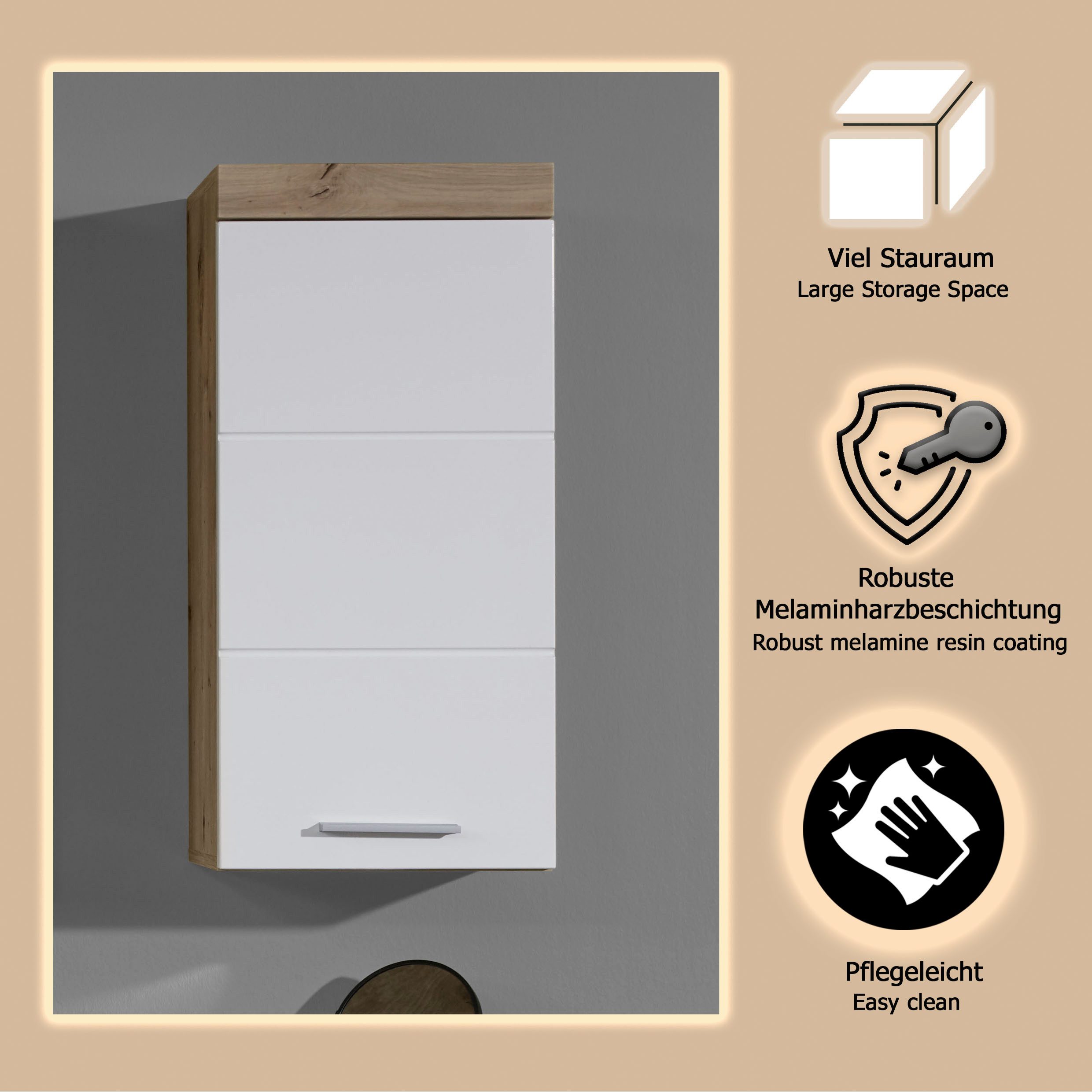 welltime Hängeschrank Avena Hängeschrank mit 1 Tür & 1 Boden - (B/T/H) 37/23/77 cm – Bild 4 von 5