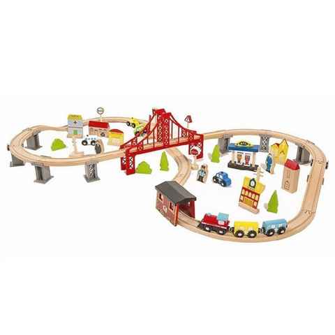 Coemo Spielzeugeisenbahn-Erweiterung, Holzeisenbahn 70 Teile Starter-Set Erweiterungs-Set
