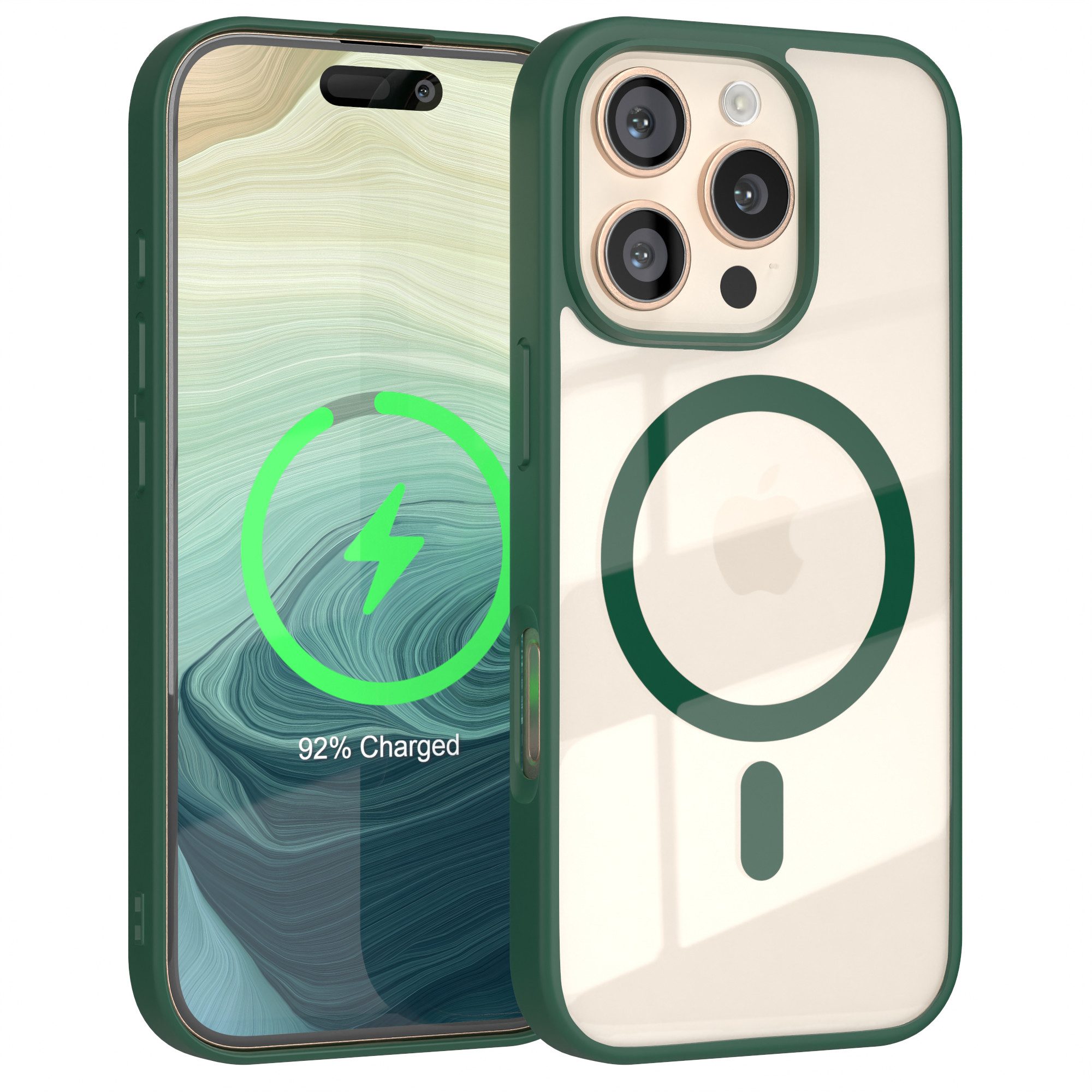 EAZY CASE Handyhülle Transparente Hülle mit MagSafe für iPhone 16 Pro 6,3 Zoll, TPU Hülle, flexibel, Clear Case Silikonhülle anti-kratz Backcover Grün