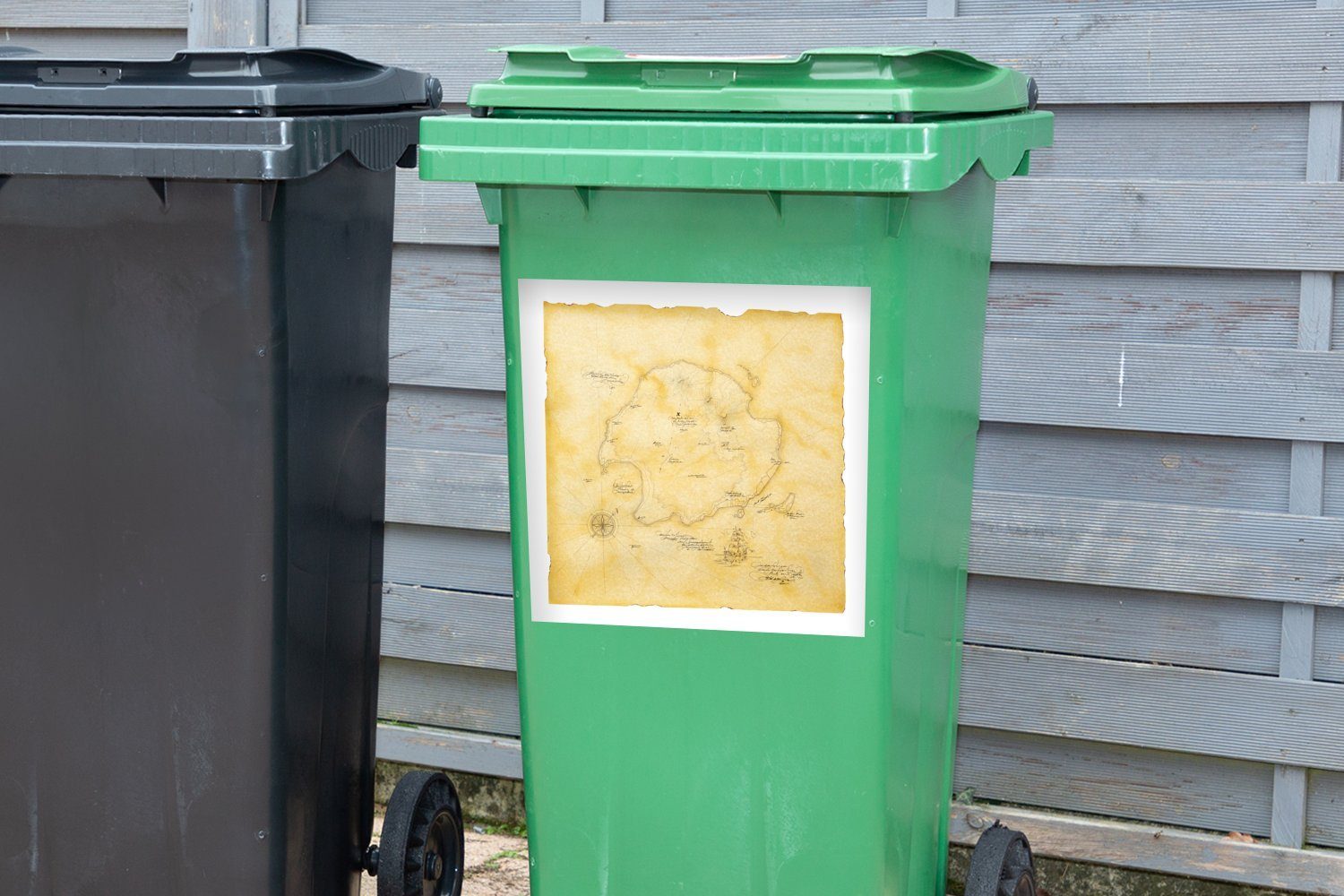 Mülltonne, Abfalbehälter Eine weißem (1 Sticker, goldene auf Mülleimer-aufkleber, Hintergrund St), Wandsticker MuchoWow Schatzkarte Container,