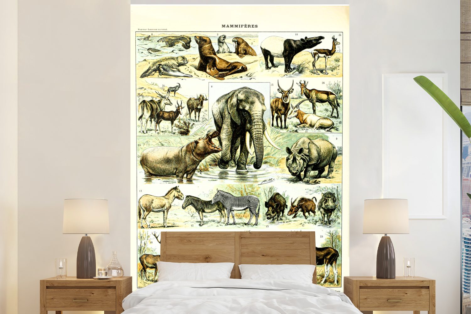 MuchoWow Fototapete Tiere - Elefanten - Hirsche, Matt, bedruckt, (3 St), Montagefertig Vinyl Tapete für Wohnzimmer, Wandtapete