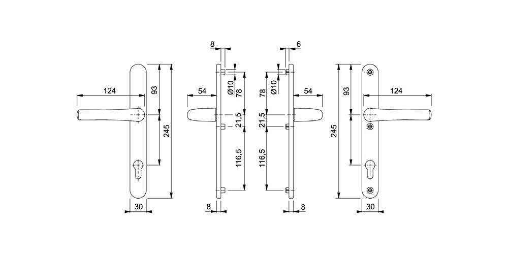 37-42 Aluminium Türstärke Tôkyô F1 Türbeschlag Profiltürgarnitur HOPPE mm PZ 1710RH/3346 für
