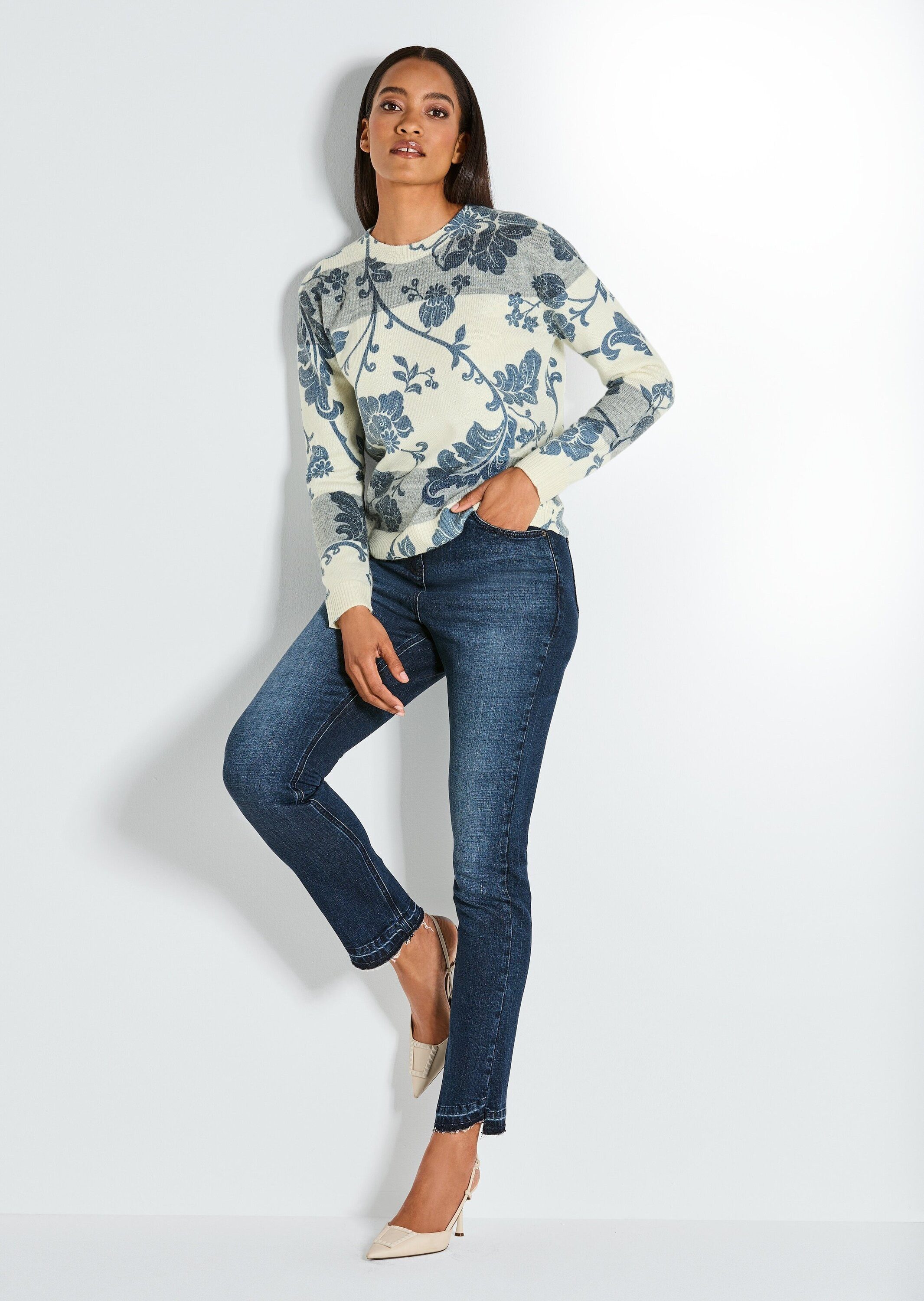 Strickpullover Rundhals-Pullover im Muster-Mix