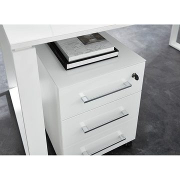 Lomadox Schreibtisch MONTERO-01, Design Büro 160cm mit Glas-Platte weiß mit Metallgestell 160x75x80cm