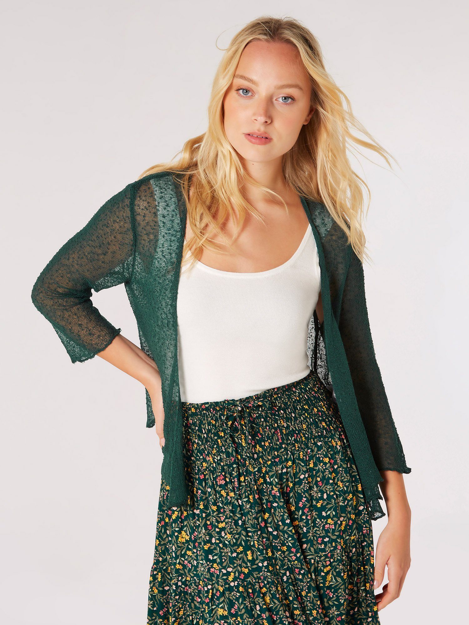 Apricot Cardigan Popcorn-Strickjacke (1-tlg., Nicht angegeben) im semitransparenten Design