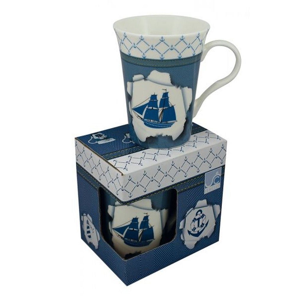 Linoows Tasse Kaffee Becher Porzellan, Porzellan Tasse Segelschiff, mit Marine Kaffeepott, Segelschiff Kaffeetasse