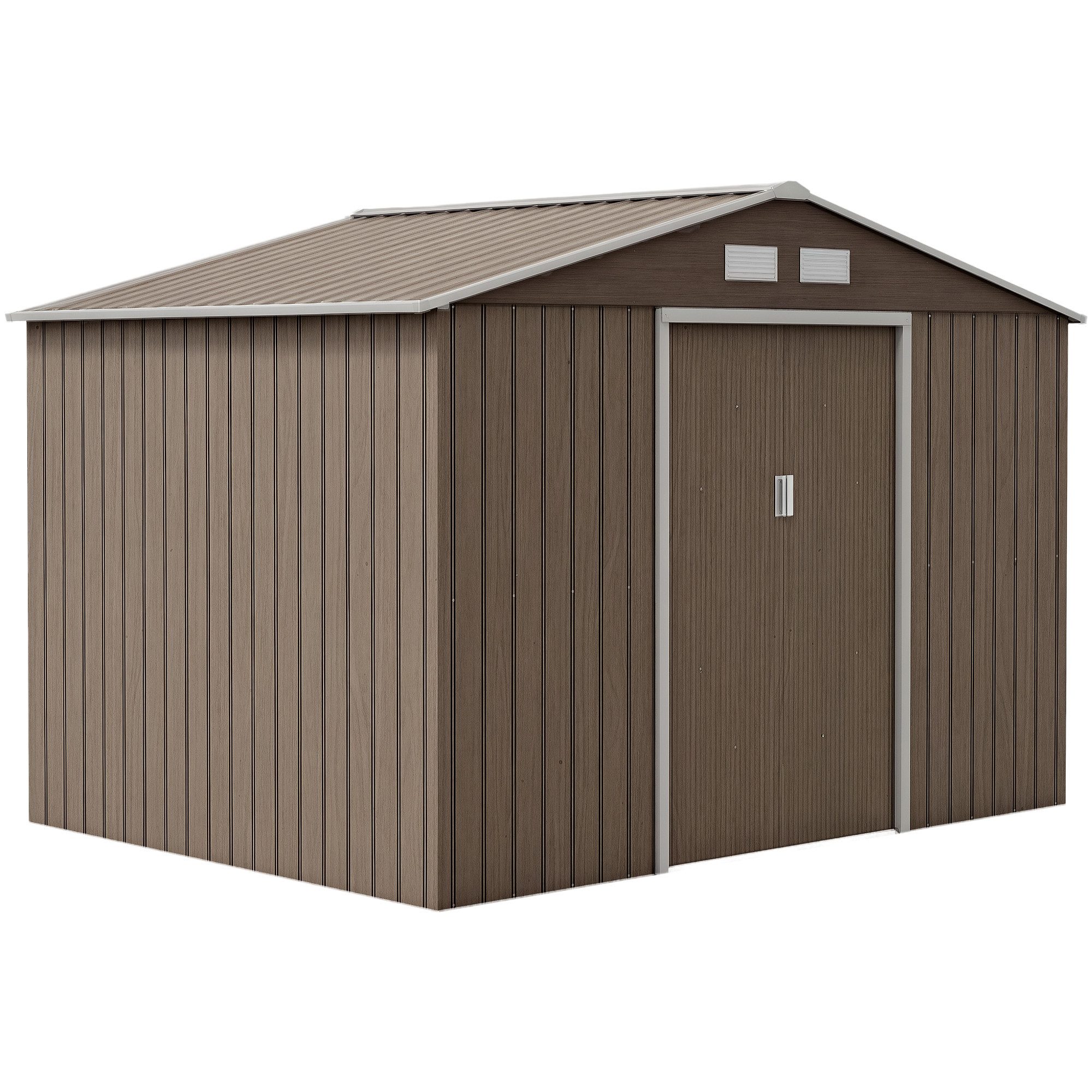 MC Star Gerätehaus Geräteschuppen, 2 Schiebetüren, 4 Fenster, wetterfest, (Metallgehäuse, 2,7 x 1,9 x 1,9 m, Braun)