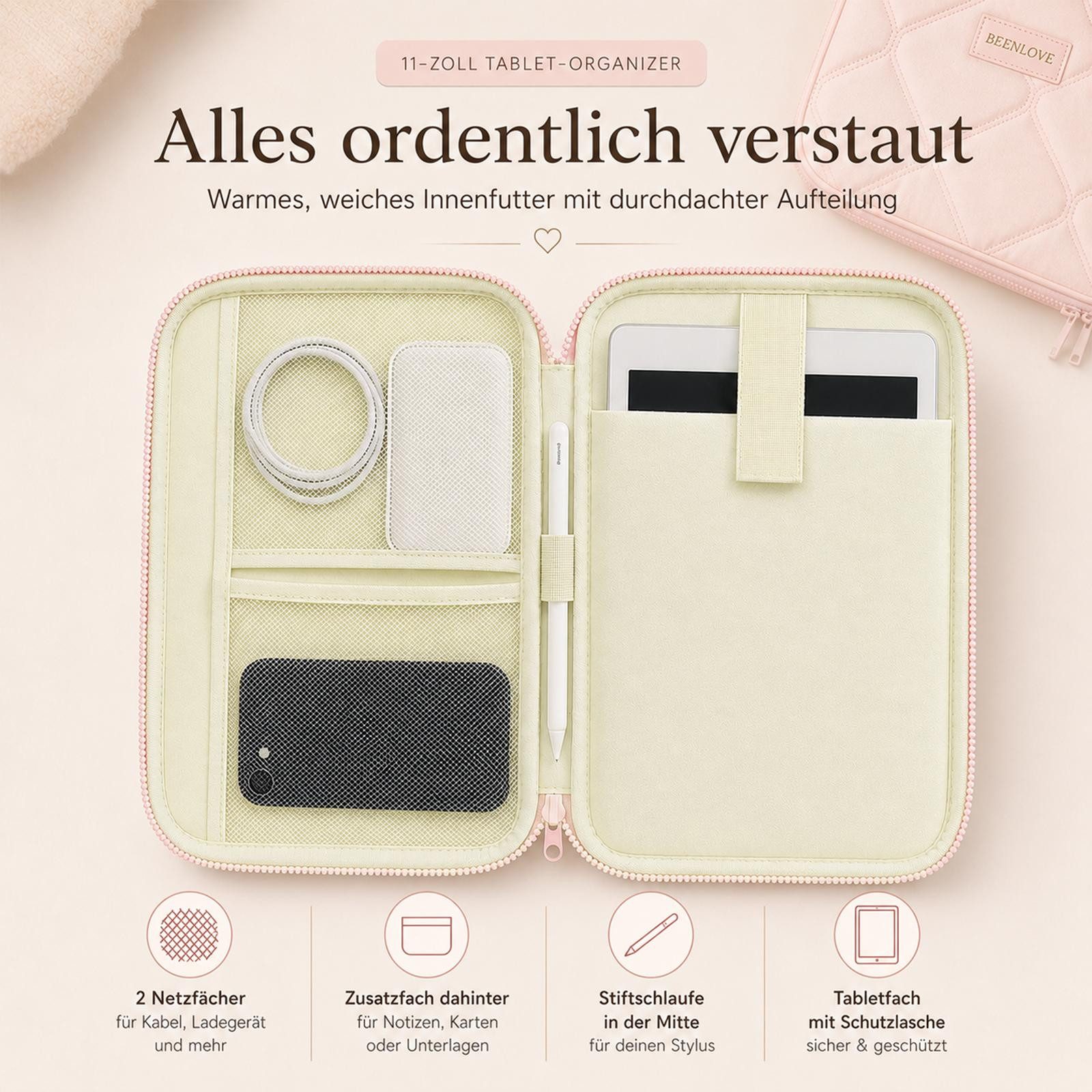 VERCO Tablet-Hülle Universal Organizer Sleeve bis 11 Zoll gepolstert 27,94 cm (11 Zoll), mit Trolley Schlaufe und Zubehörfach wasserabweisend gepolstert – Bild 2 von 5
