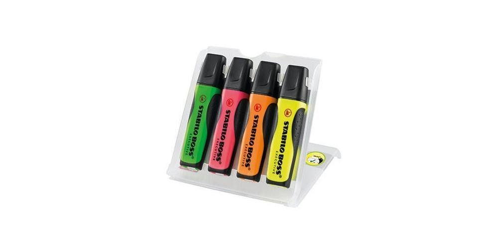 EXECUTIVE 2-5 Strichstärke: grün, STABILO Textmarker pink, Schreibfarbe: mm BOSS® gelb Textilmarker orange,