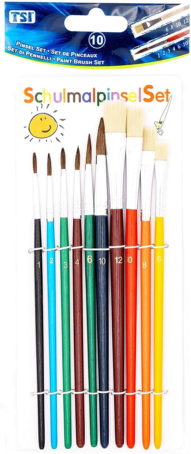 TSI Schreibwaren Malpinsel Pinselset 10 St Vegan Haar- + Borstenpinsel Haar 1 2 4 6 8 10 Borsten