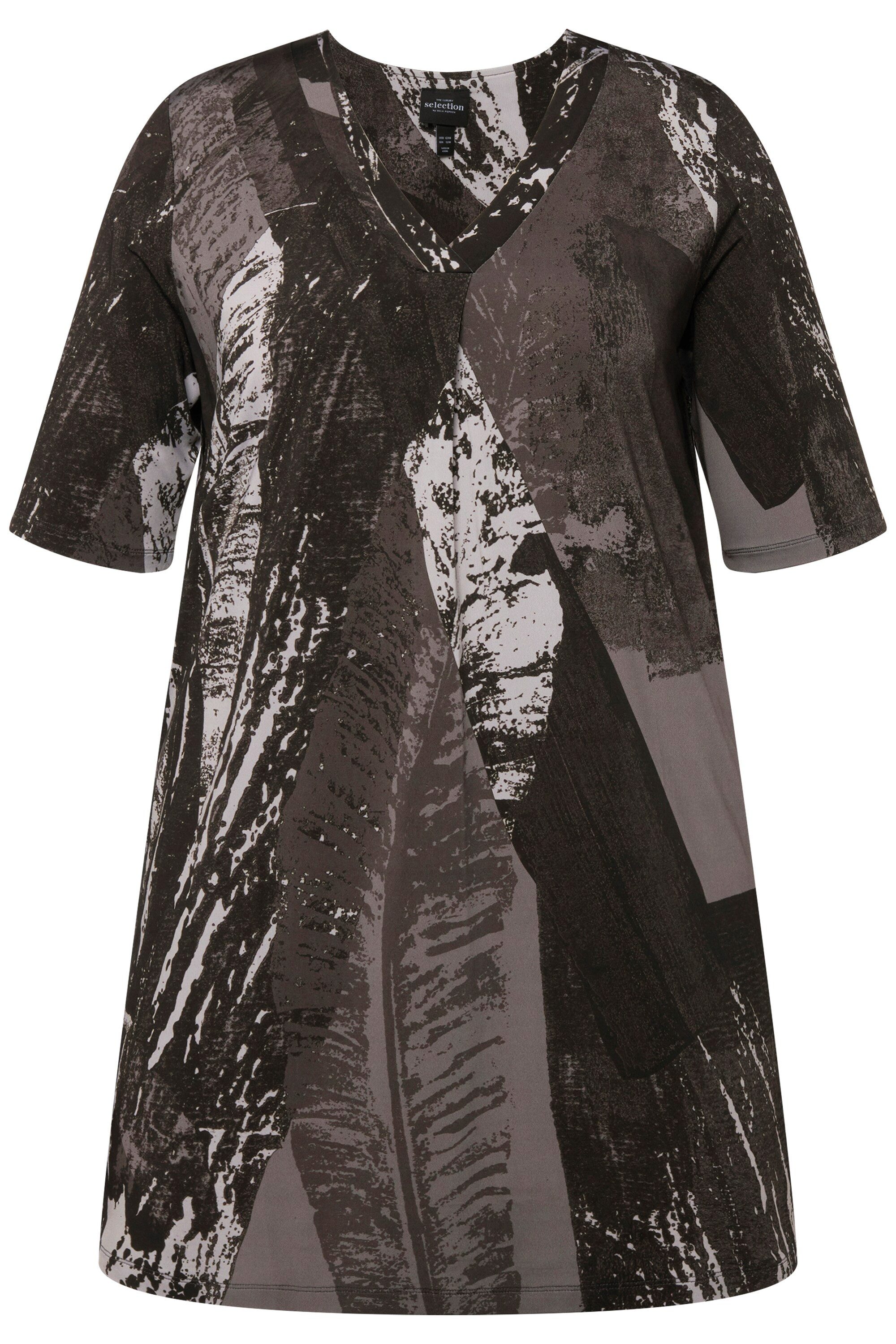 Ulla Popken T-Shirt Slinkyshirt A-Linie Zierfalte V-Ausschnitt Halbarm günstig online kaufen