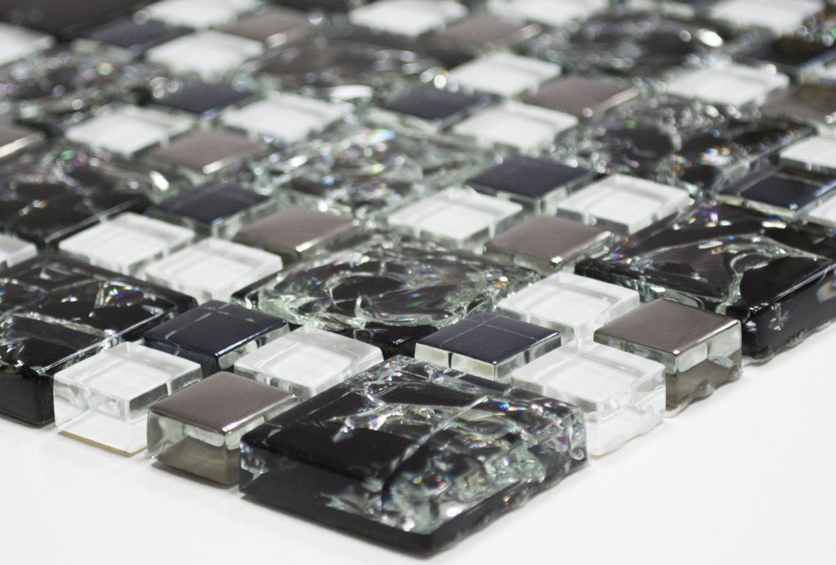 Mosani Mosaikfliesen Glasmosaik / Mosaikfliesen schwarz glänzend Matten 10 Crystal silber