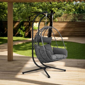 Juskys Hängesessel Aria, Polyrattan Doppelhängesessel, Schaukel mit Gestell & Kissen