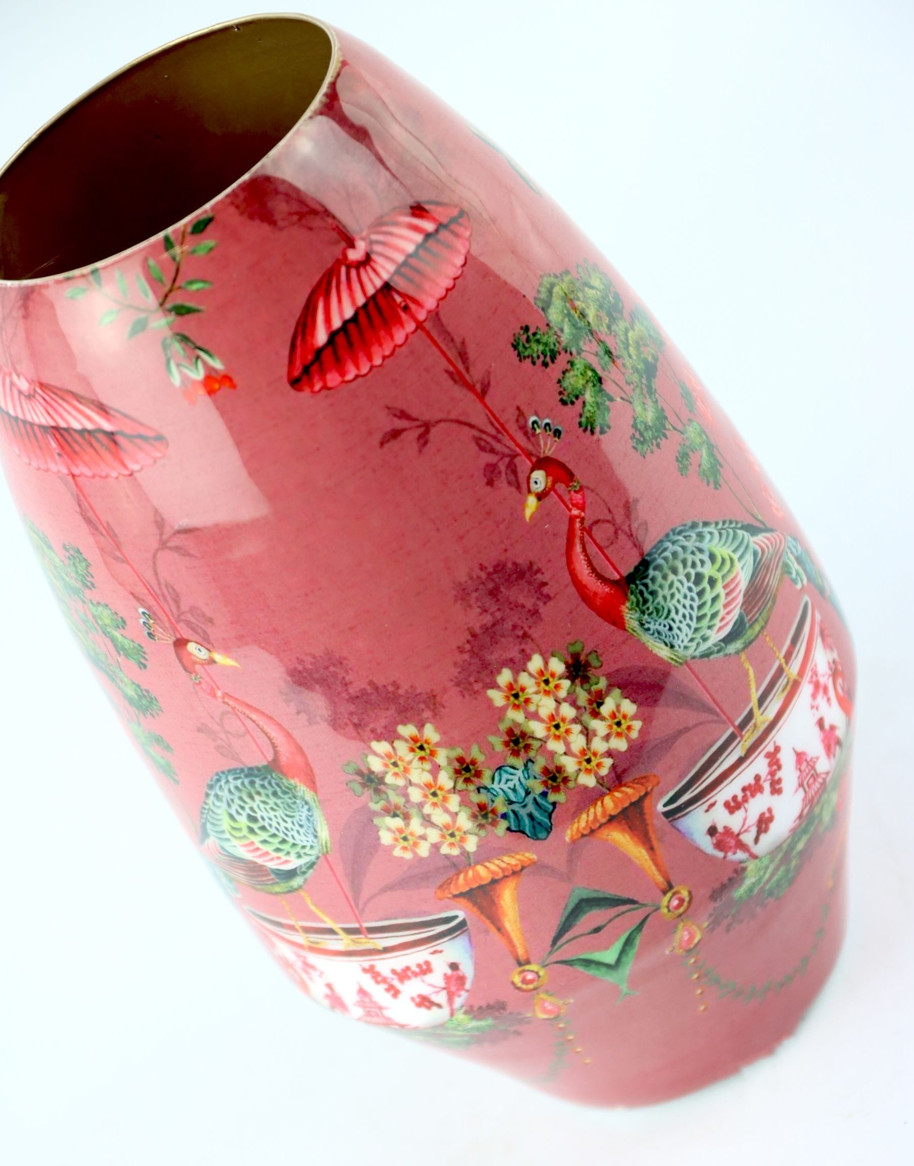 FURNARO Dekovase (1 St), Metallvase mit asiatischem Motiv & Farbspiel