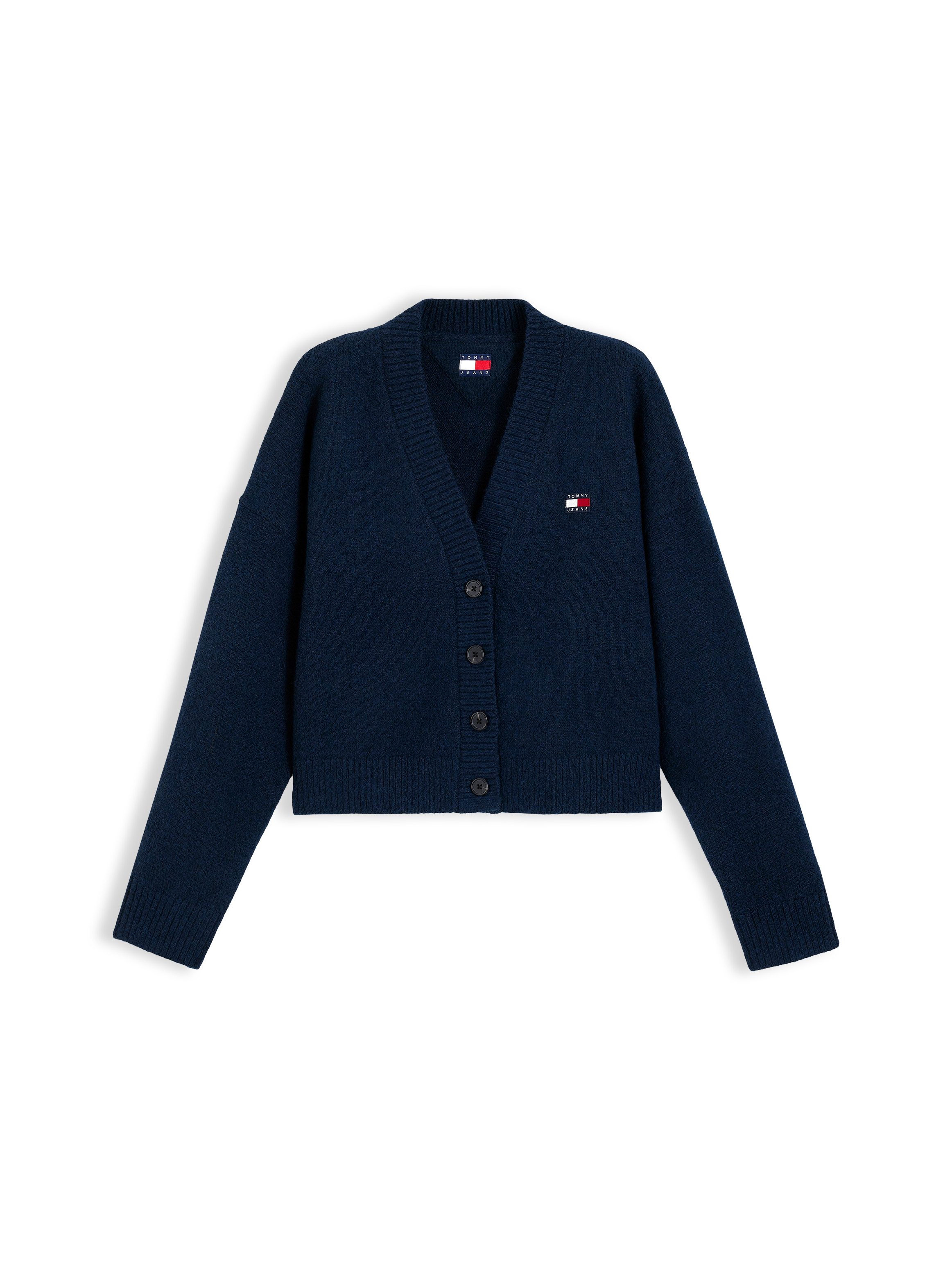 Tommy Jeans Strickjacke TJW FLUFFY BADGE CARDIGAN EXT Materialmix mit Alpaka – Bild 5 von 5