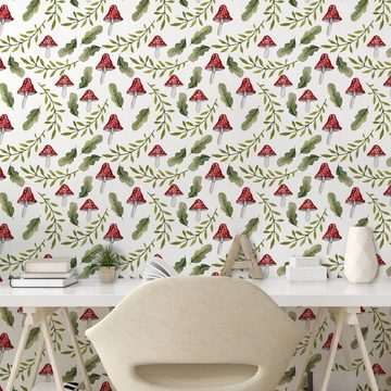 Abakuhaus Vinyltapete selbstklebendes Wohnzimmer Küchenakzent, Pilz Blätter Wald Elements
