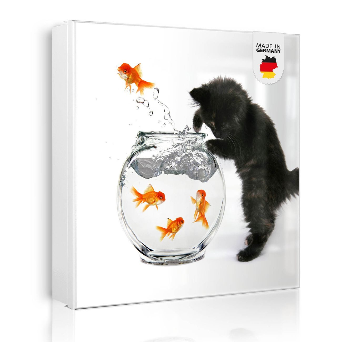 banjado Schlüsselkasten aus Metall mit Motiv Katze Und Fisch (Stahl Gehäuse, mit 32 Haken, beschreibbar & magnetisch), 30 x 30 x 5 cm
