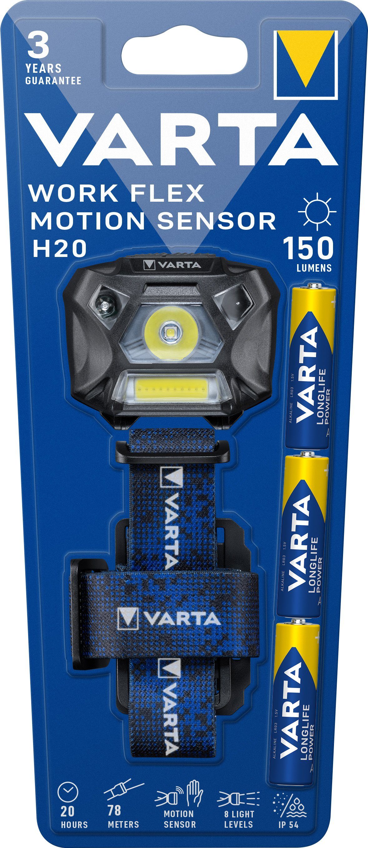 LED Taschenlampe Varta LED Taschenlampe Work Flex Line, Motion Sensor 150lm, inkl. 3x