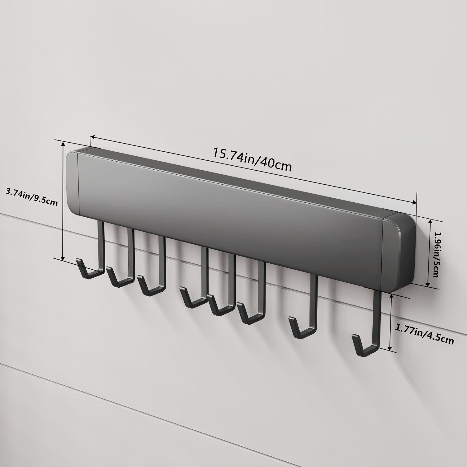 PFCTART Hakenleiste Hakenleiste Küche 30/40/50cm,Küchenhalterung ohne Bohren, (Set, 1 St., Aluminium küche Hakenleiste, Matte Oberfläche, Schwarz), Abnehmbarer  – Bild 5 von 5