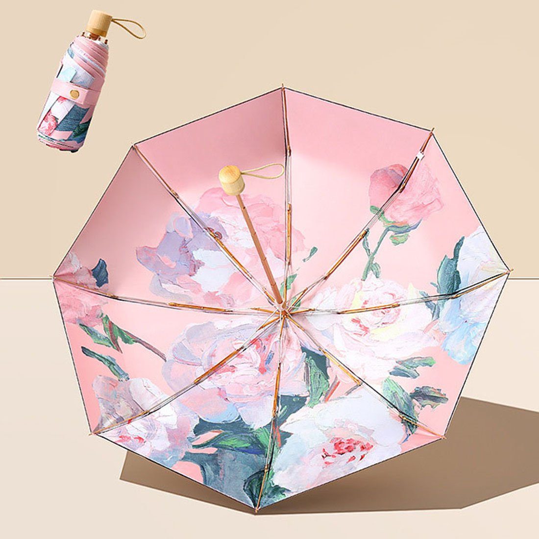 DÖRÖY Taschenregenschirm Vinyl-Ölmalerei Regenschirm,UVFaltschirm,Mini-Sonnenschirm Regenschirm