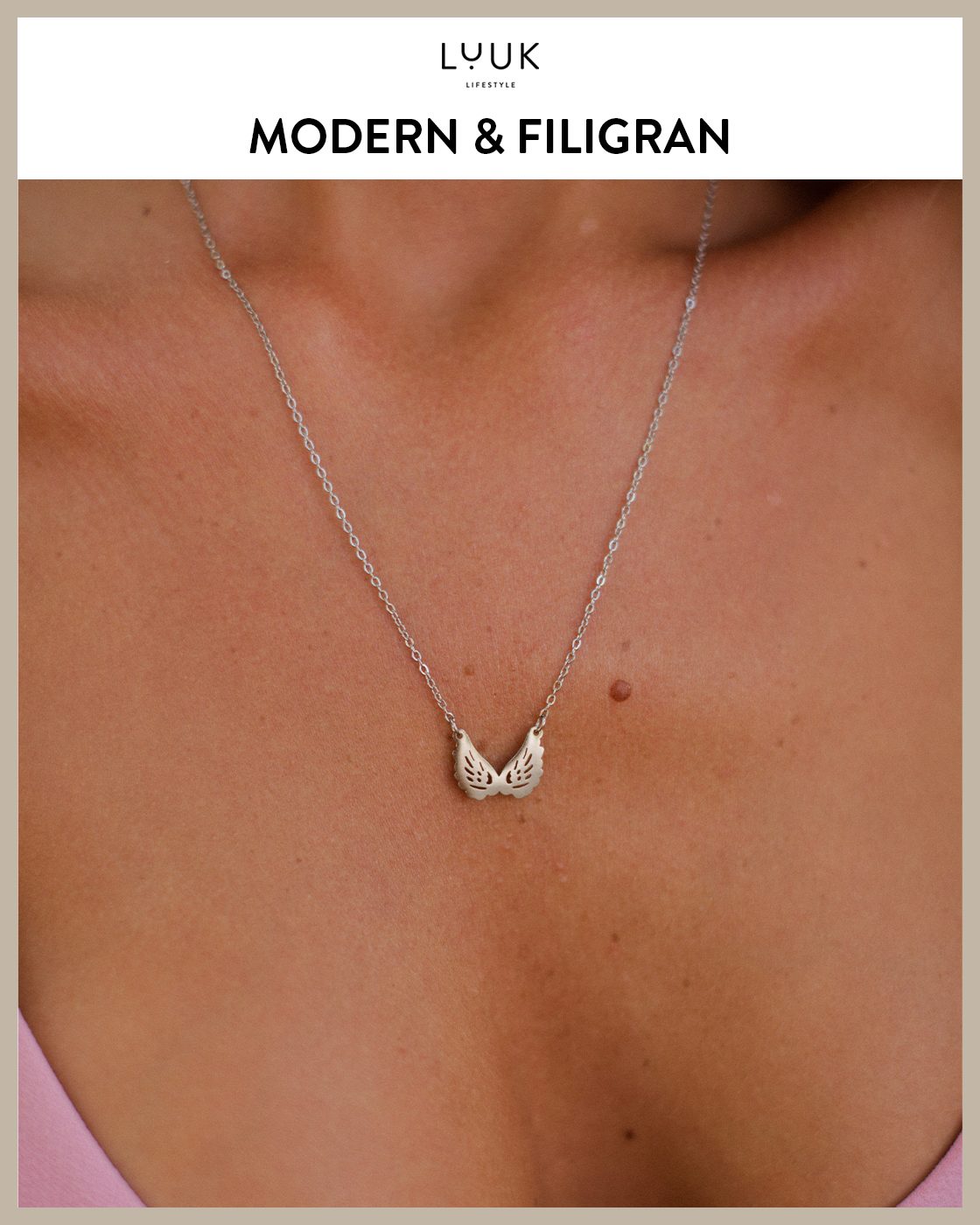 LUUK LIFESTYLE Kette mit Anhänger Engelsflügel, mit HAPPINESS Spruchkarte, persönliches Geschenk